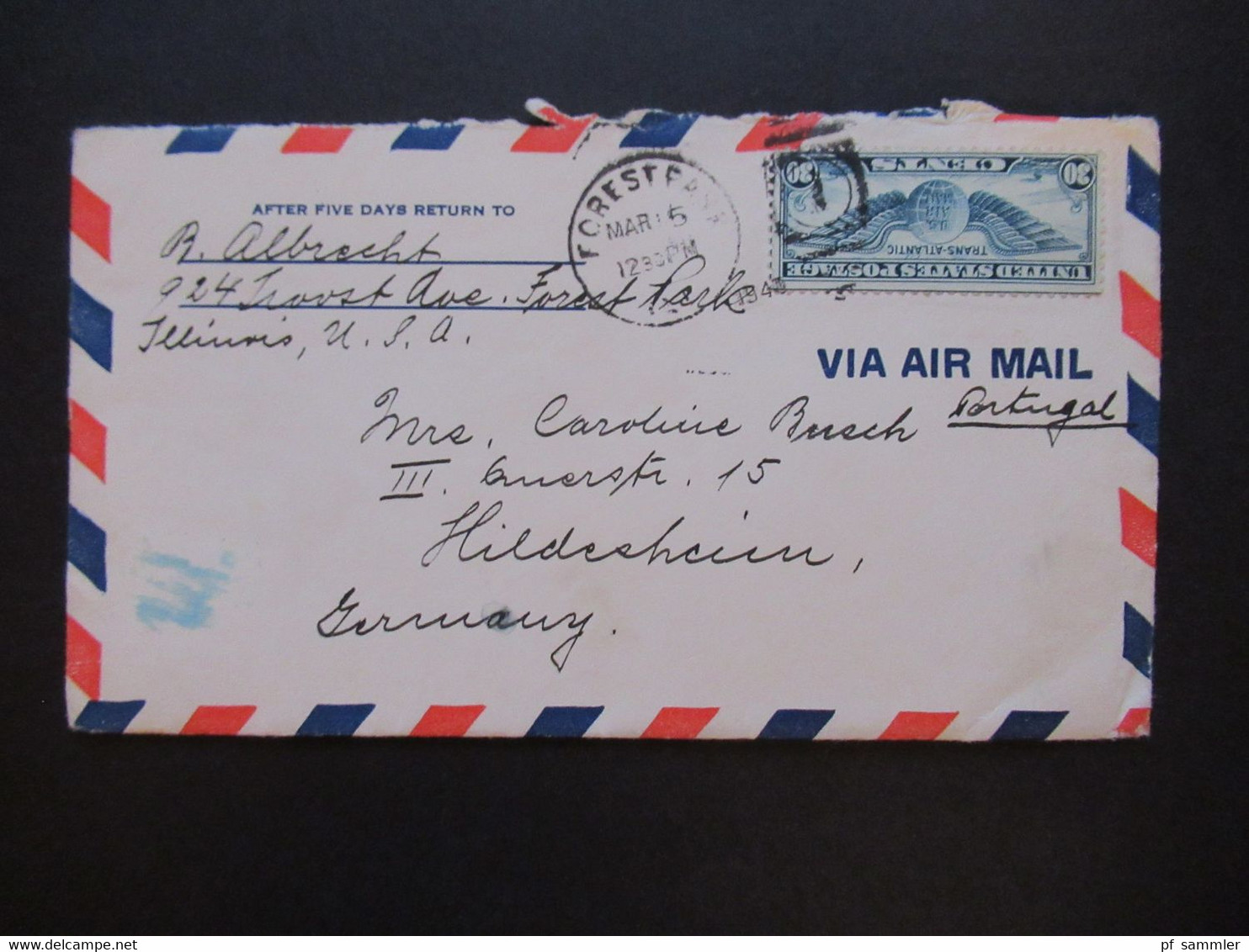 USA Zensurbeleg 1940 Transatlantic Air Mail Via Portugal Nach Hildesheim Mit OKW Zensurstreifen Geöffnet - Briefe U. Dokumente
