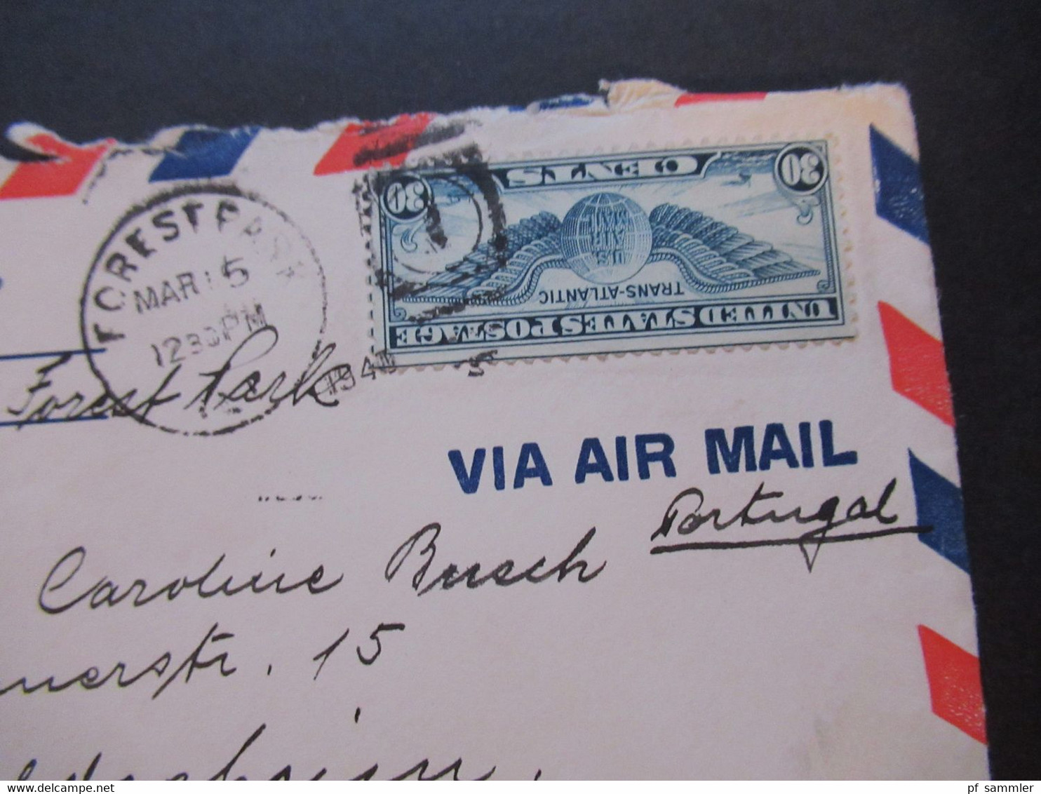 USA Zensurbeleg 1940 Transatlantic Air Mail Via Portugal Nach Hildesheim Mit OKW Zensurstreifen Geöffnet - Briefe U. Dokumente