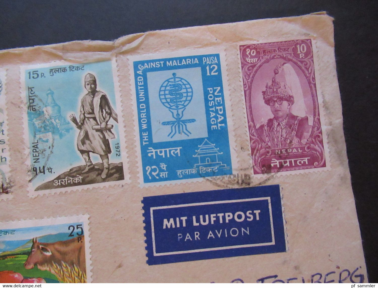 Nepal 1960er Jahre Luftpost / Air Mail Beleg Mit 12 Marken Auslandsbrief Von Kathmandu Nepal Nach Hildesheim - Nepal