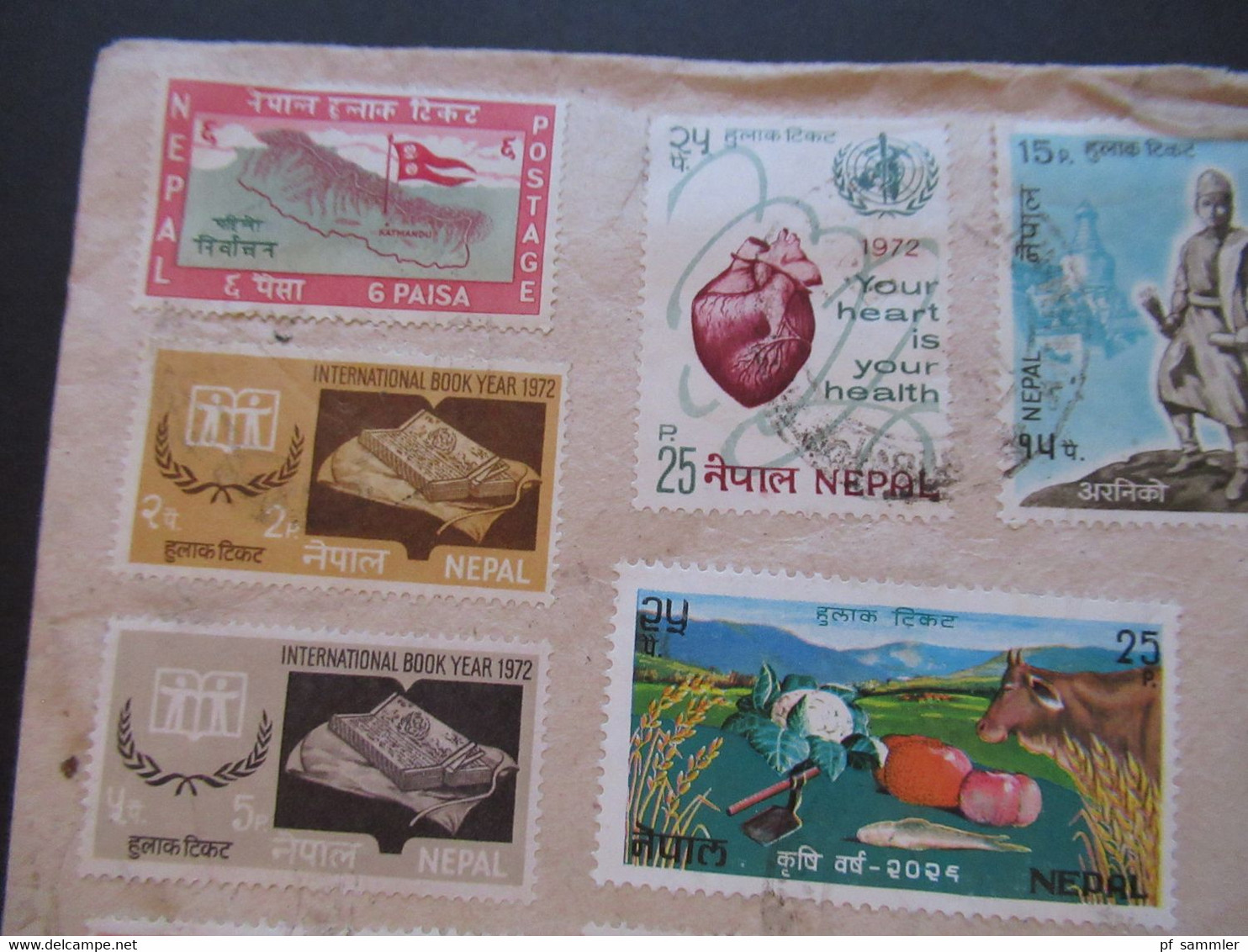 Nepal 1960er Jahre Luftpost / Air Mail Beleg Mit 12 Marken Auslandsbrief Von Kathmandu Nepal Nach Hildesheim - Népal