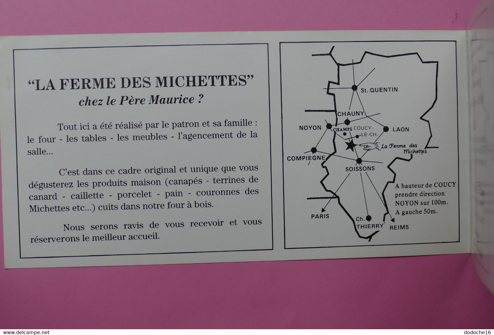DOUBLE CARTE - Auberge La Ferme Des Michettes - COUCY Le CHATEAU - Repas 135 Francs - Schilder