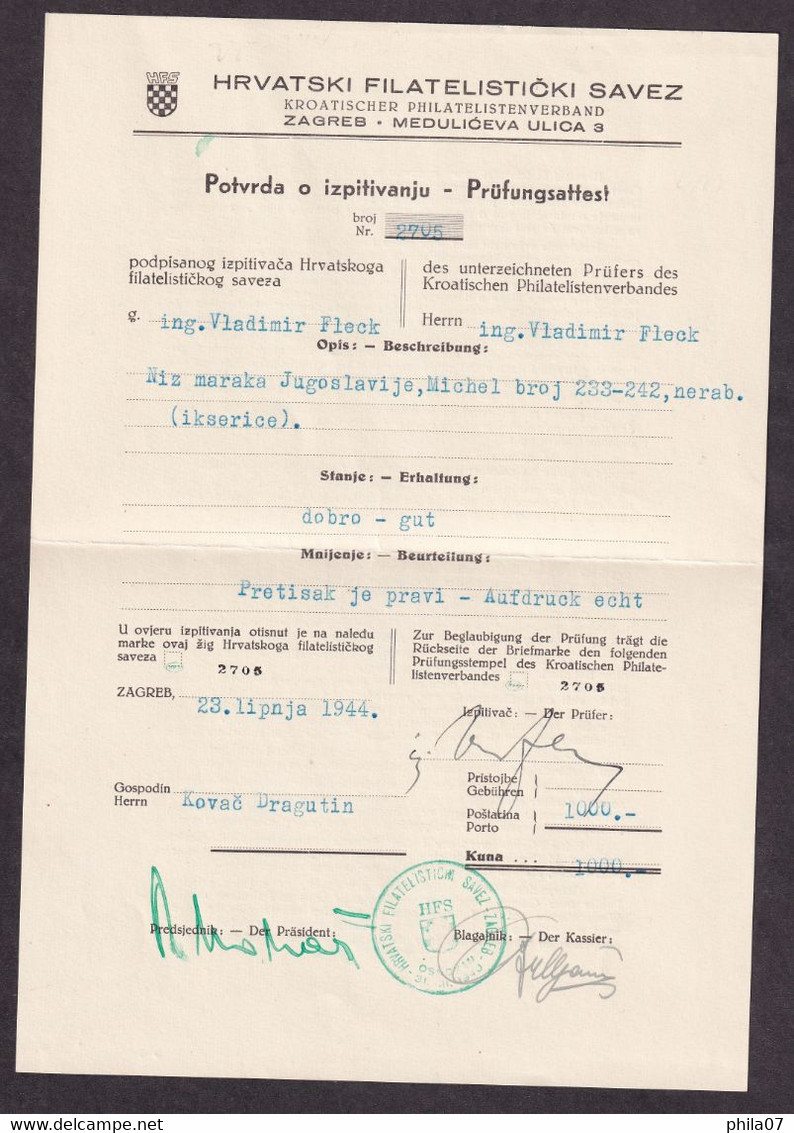 Kingdom Of Yugoslavia - Mi.No. 212/221, Complete Serie In Good Condition, Certificate Fleck. MNH - Ungebraucht