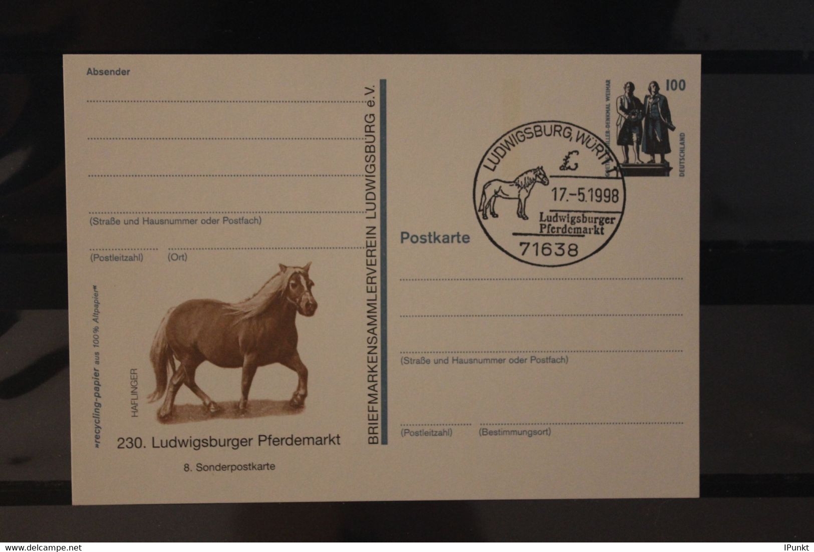 Deutschland 1998,  230. Ludwigsburger Pferdemarkt, Wertstempel Sehenswürdigkeiten; SST - Cartes Postales Privées - Oblitérées