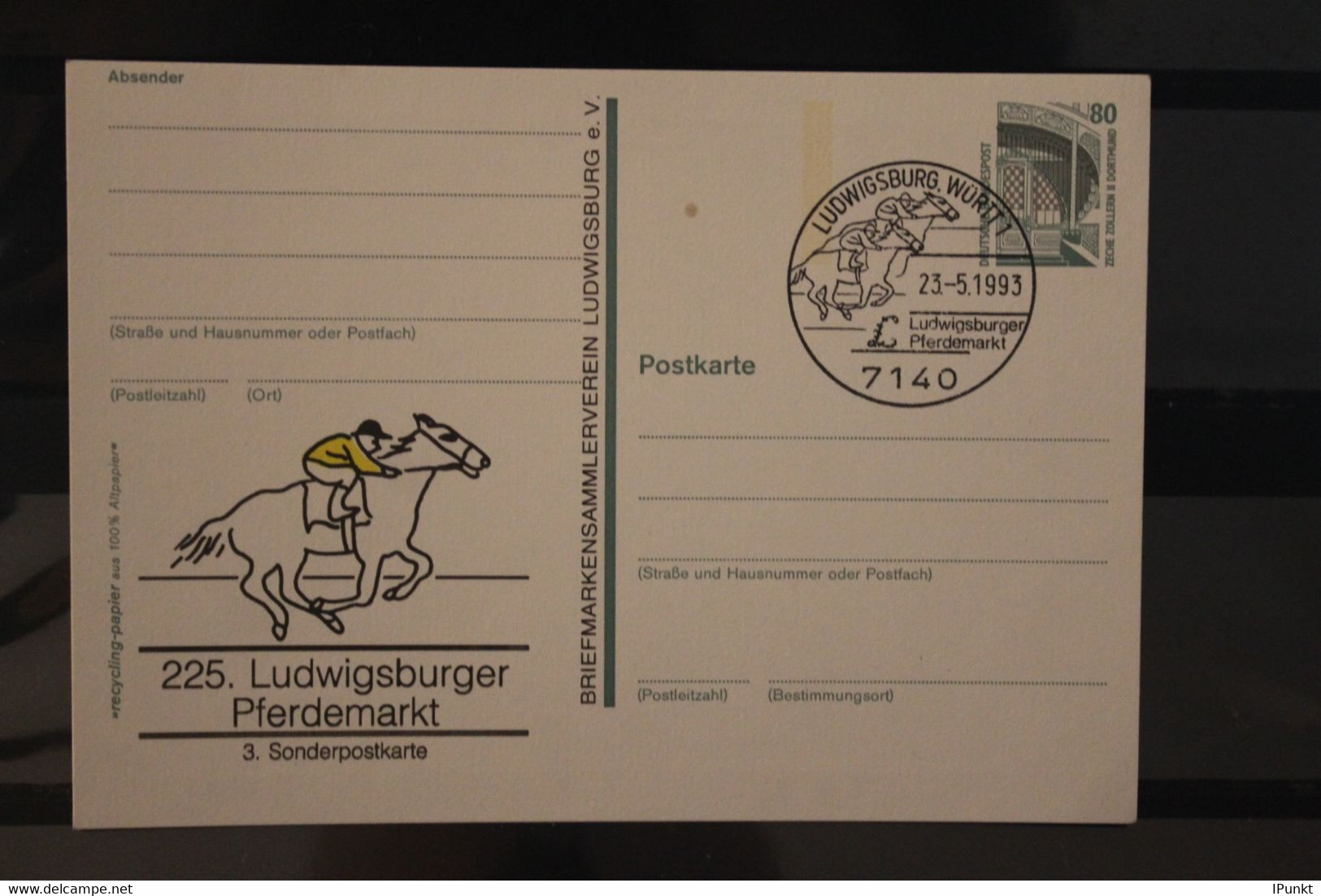Deutschland 1993,  225. Ludwigsburger Pferdemarkt, Wertstempel Sehenswürdigkeiten, SST - Privatpostkarten - Gebraucht