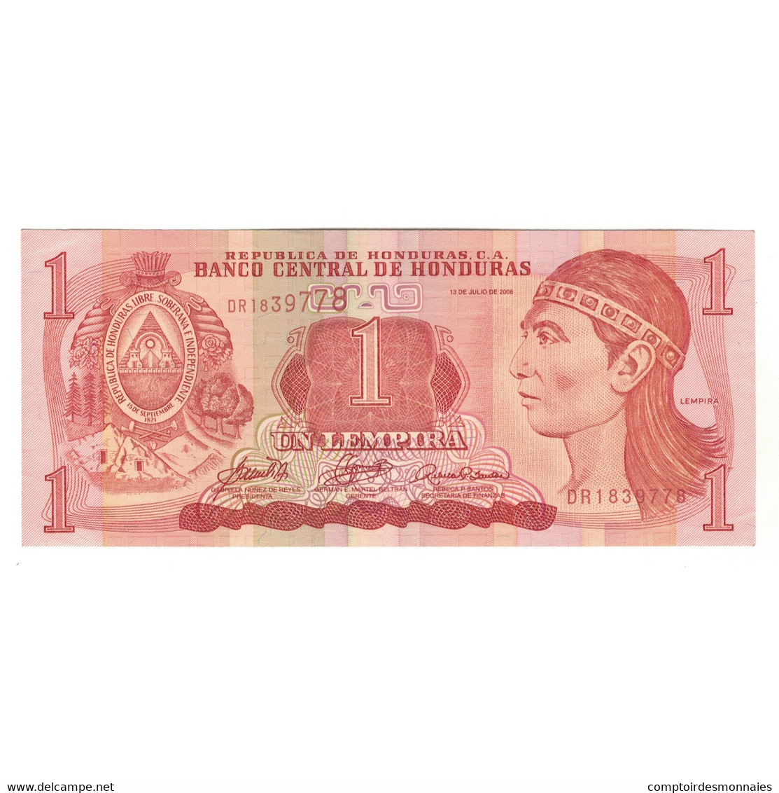 Billet, Honduras, 1 Lempira, 2000-2006, 2006-07-13, KM:84, SPL - Honduras