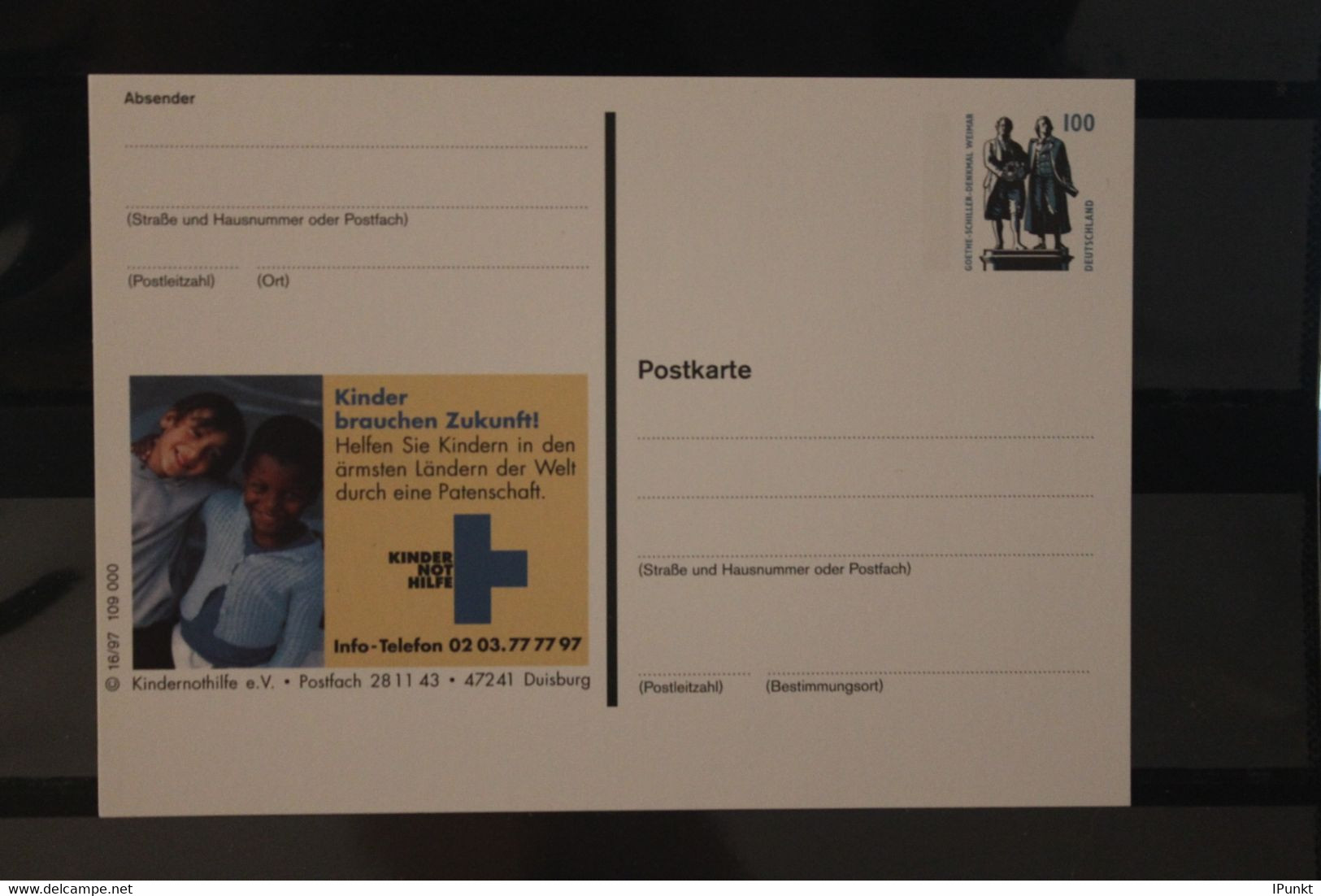 Deutschland 1999, Ganzsache Kindernothilfe, Wertstempel Sehenswürdigkeiten - Privatpostkarten - Ungebraucht