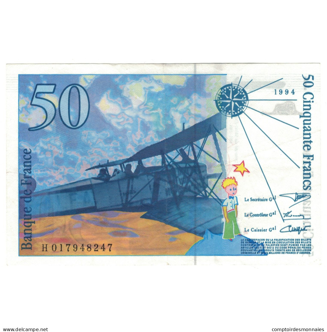 France, 50 Francs, St Exupéry, 1994, H.017948247, SPL, Fayette:73.1b, KM:157Ab - 50 F 1992-1999 ''St Exupéry''