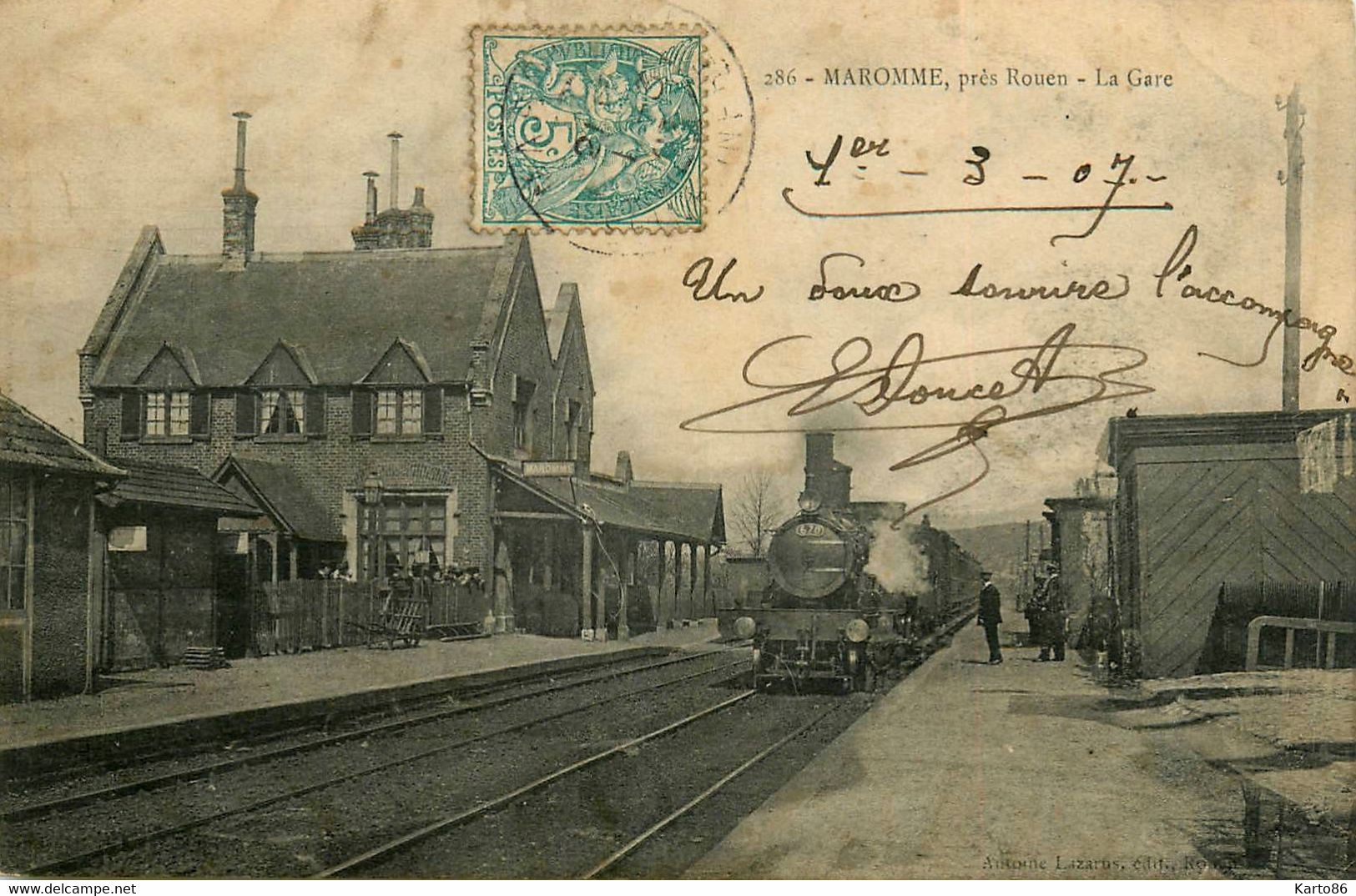Maromme * 1907 * La Gare * Arrivée Train Locomotive Machine * Ligne Chemin De Fer Seine Maritime * Près Rouen - Maromme