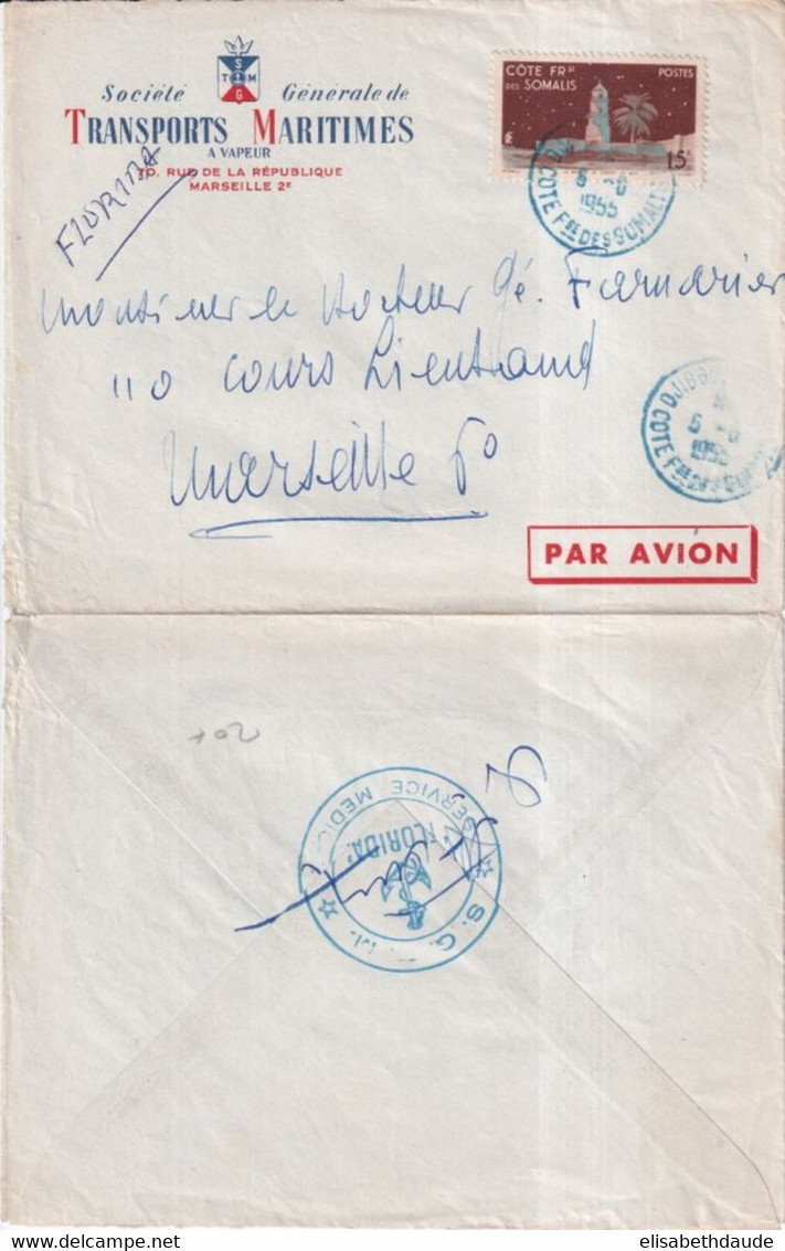 1955 - POSTE NAVALE ! - ENVELOPPE ILLUSTREE Des TRANSPORTS MARITIMES "SERVICE MEDICAL" Du "FLORIDA" à DJIBOUTI - Lettres & Documents