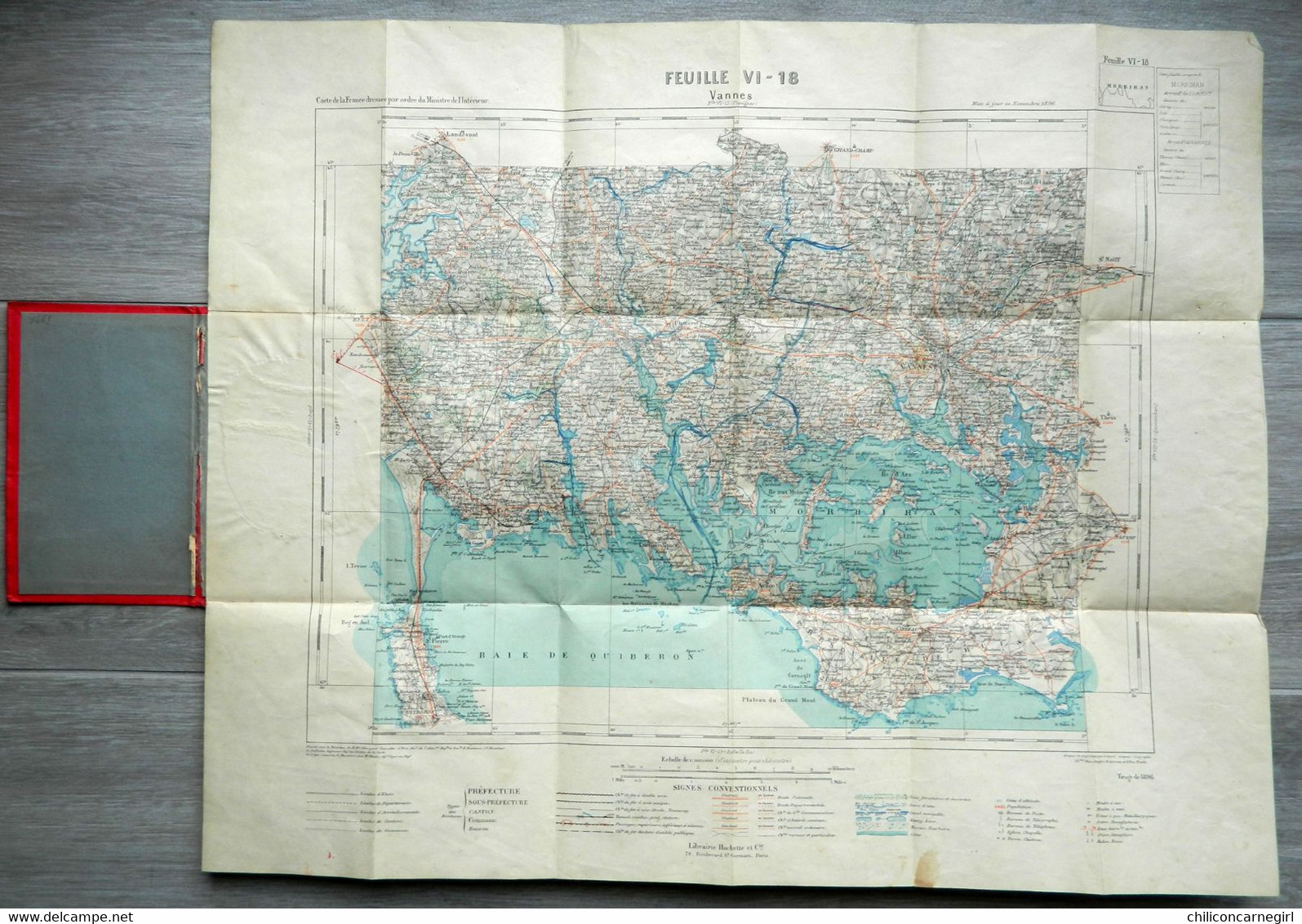 Carte Ministère De L'Intérieur - Echelle 1 : 100 000 - VANNES - Librairie Hachette - Tirage De 1896 - Feuille VI - 18 - Topographische Karten