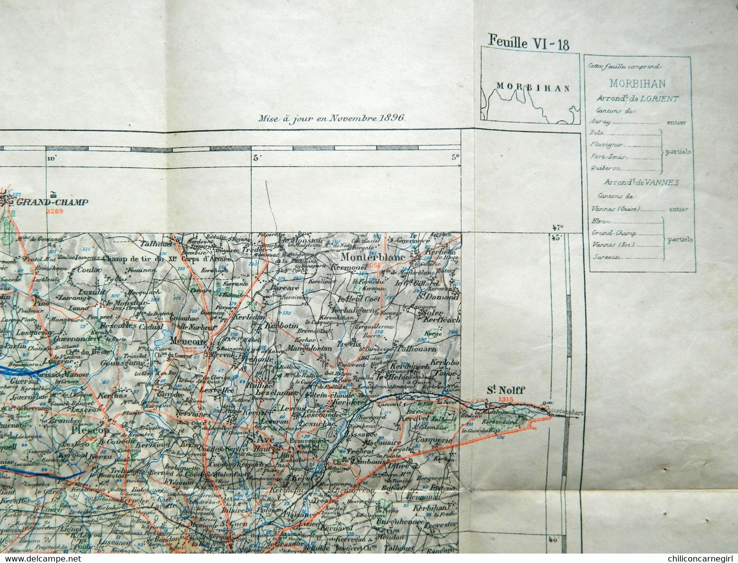 Carte Ministère De L'Intérieur - Echelle 1 : 100 000 - VANNES - Librairie Hachette - Tirage De 1896 - Feuille VI - 18 - Carte Topografiche