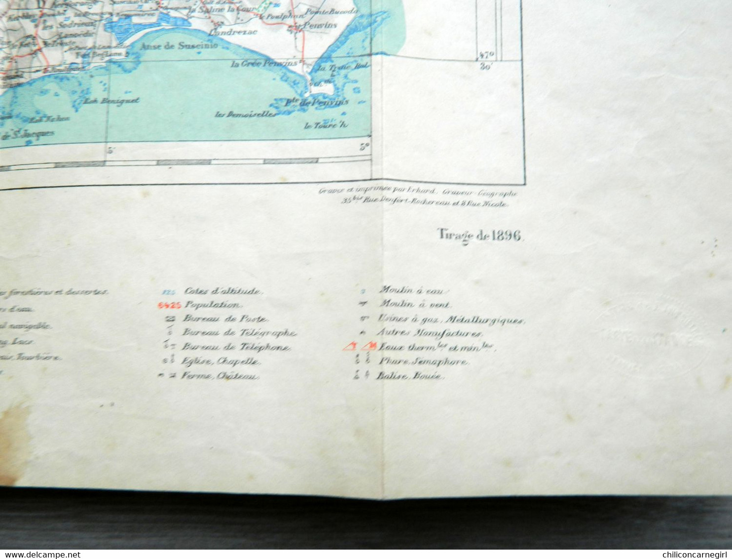 Carte Ministère de l'Intérieur - Echelle 1 : 100 000 - VANNES - Librairie Hachette - Tirage de 1896 - Feuille VI - 18