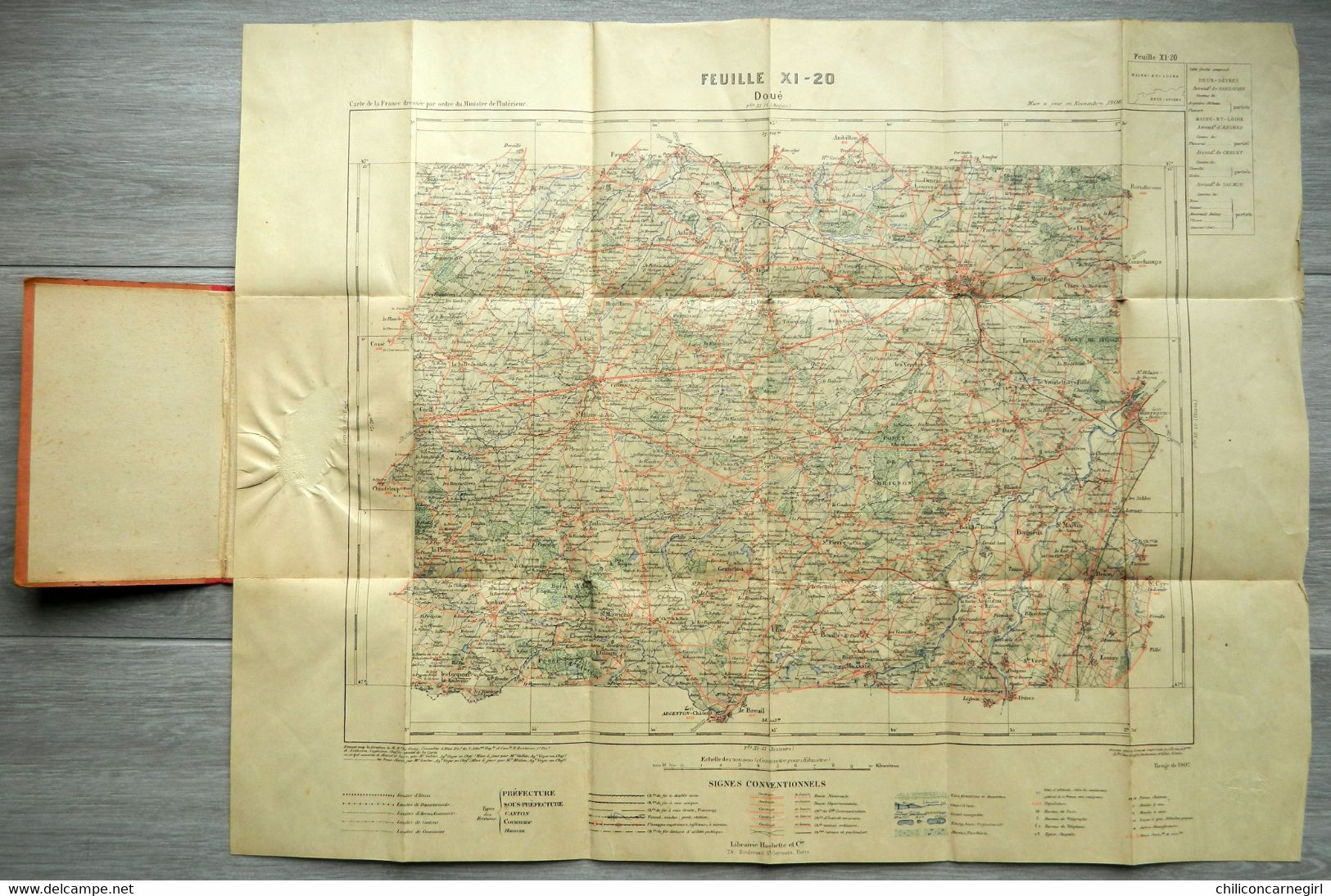 Carte Ministère De L'Intérieur - Echelle 1 : 100 000 - DOUE - Librairie Hachette - Tirage De 1921 - Feuille XI - 20 - Topographical Maps