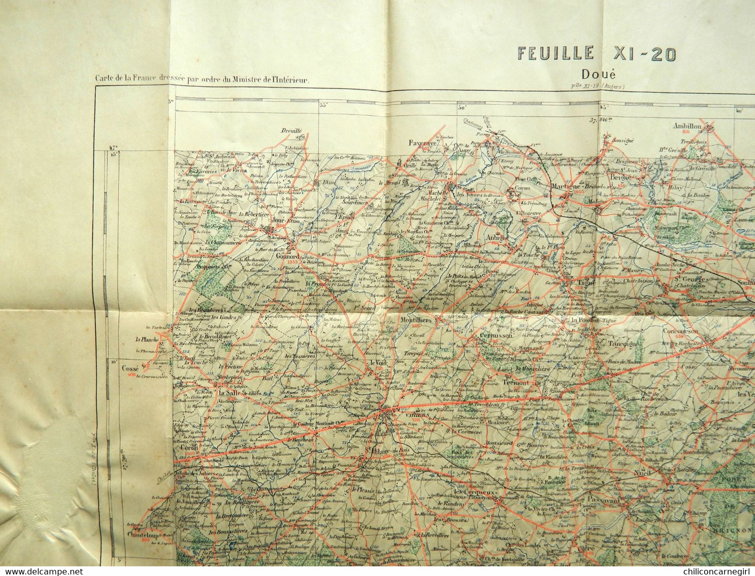 Carte Ministère De L'Intérieur - Echelle 1 : 100 000 - DOUE - Librairie Hachette - Tirage De 1921 - Feuille XI - 20 - Topographische Kaarten