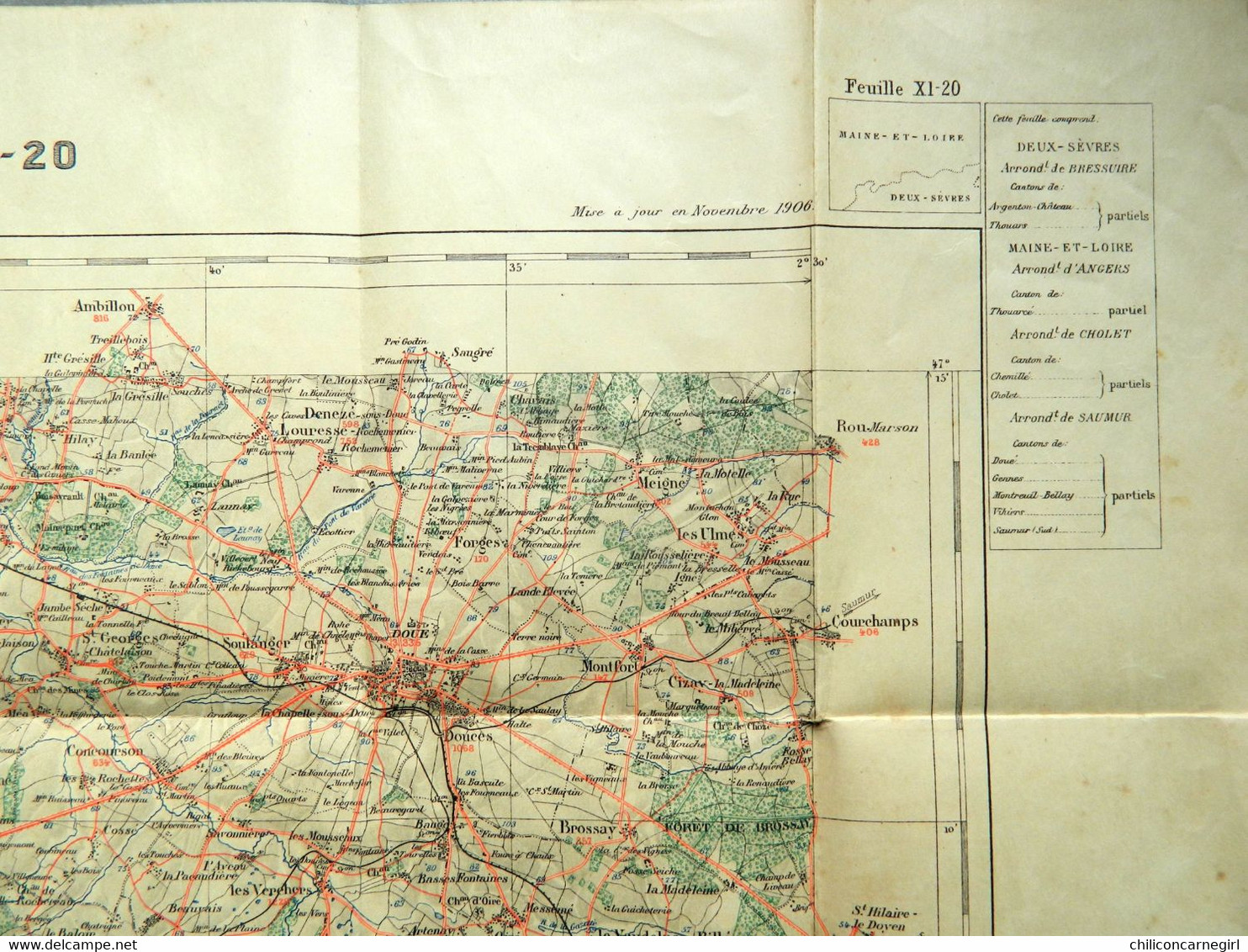 Carte Ministère De L'Intérieur - Echelle 1 : 100 000 - DOUE - Librairie Hachette - Tirage De 1921 - Feuille XI - 20 - Cartes Topographiques