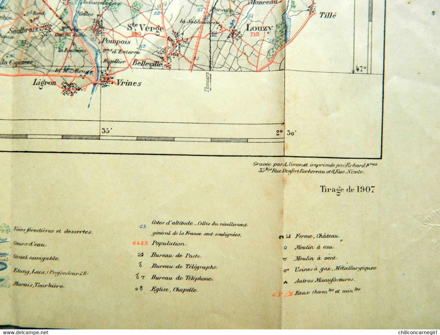 Carte Ministère De L'Intérieur - Echelle 1 : 100 000 - DOUE - Librairie Hachette - Tirage De 1921 - Feuille XI - 20 - Topographische Karten