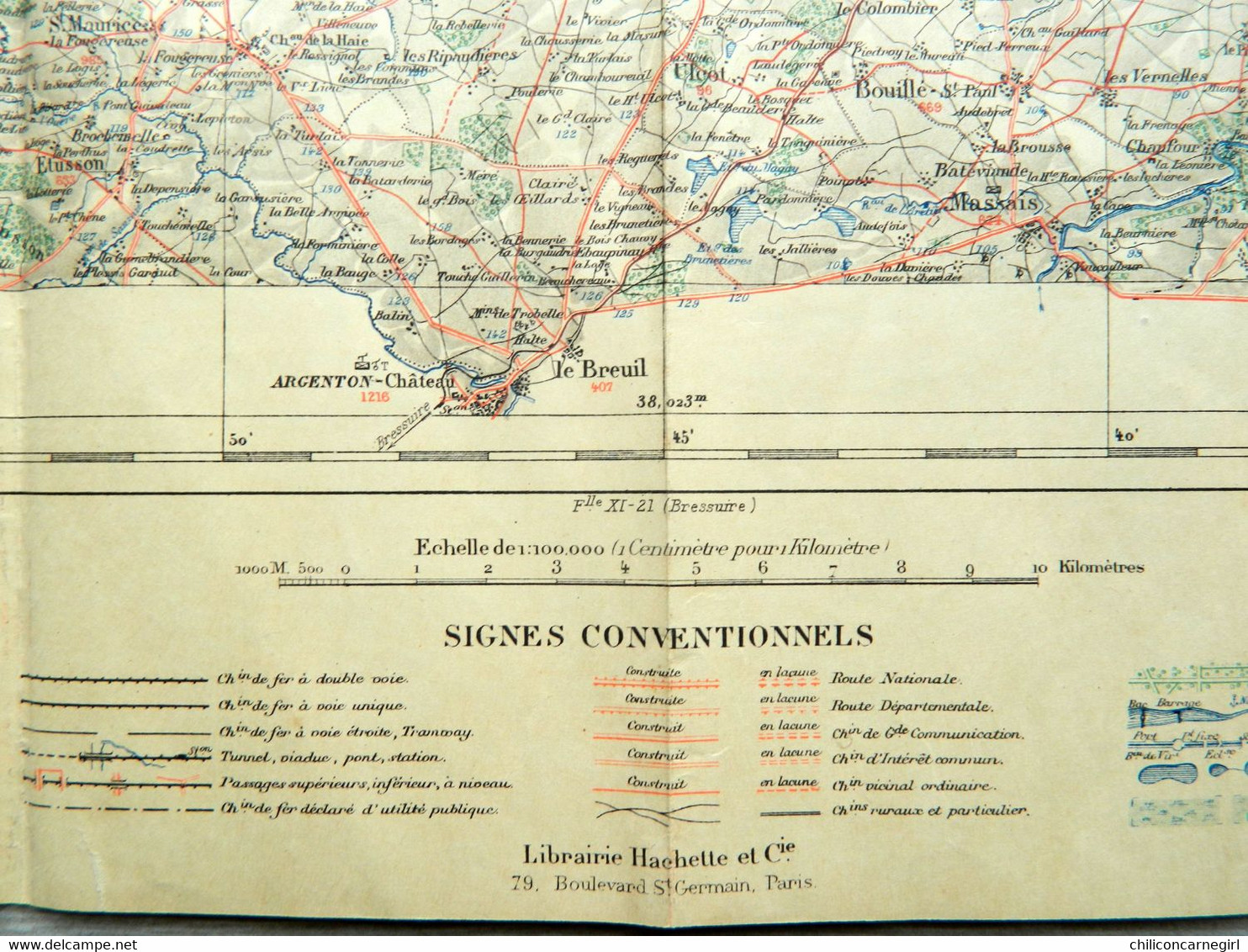 Carte Ministère de l'Intérieur - Echelle 1 : 100 000 - DOUE - Librairie Hachette - Tirage de 1921 - Feuille XI - 20