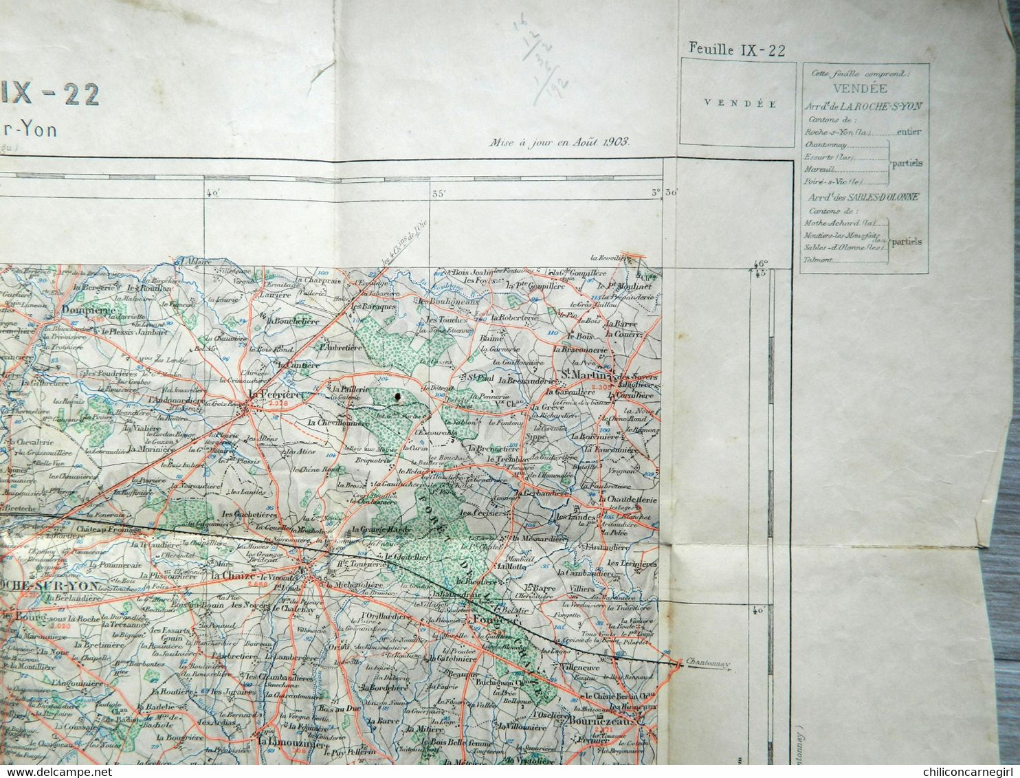 Carte Ministère De L'Intérieur - Echelle 1 : 100 000 - LA ROCHE SUR YON - Librairie Hachette Tirage 1903 Feuille IX - 22 - Topographical Maps