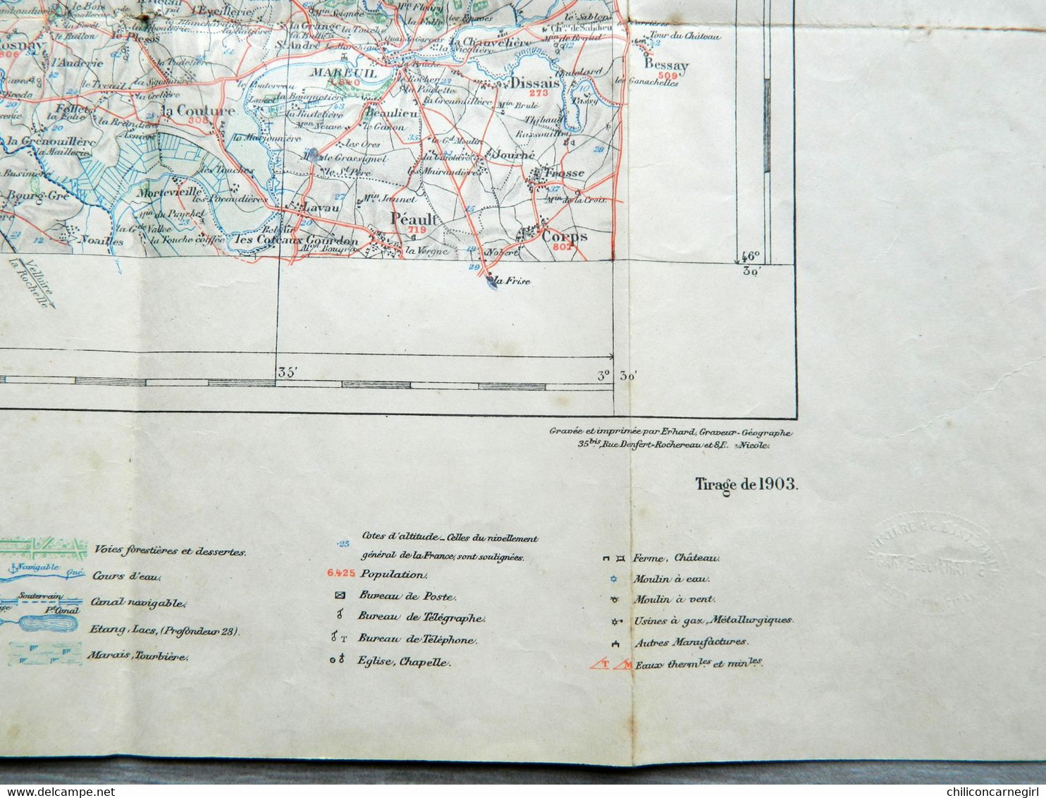 Carte Ministère De L'Intérieur - Echelle 1 : 100 000 - LA ROCHE SUR YON - Librairie Hachette Tirage 1903 Feuille IX - 22 - Cartes Topographiques