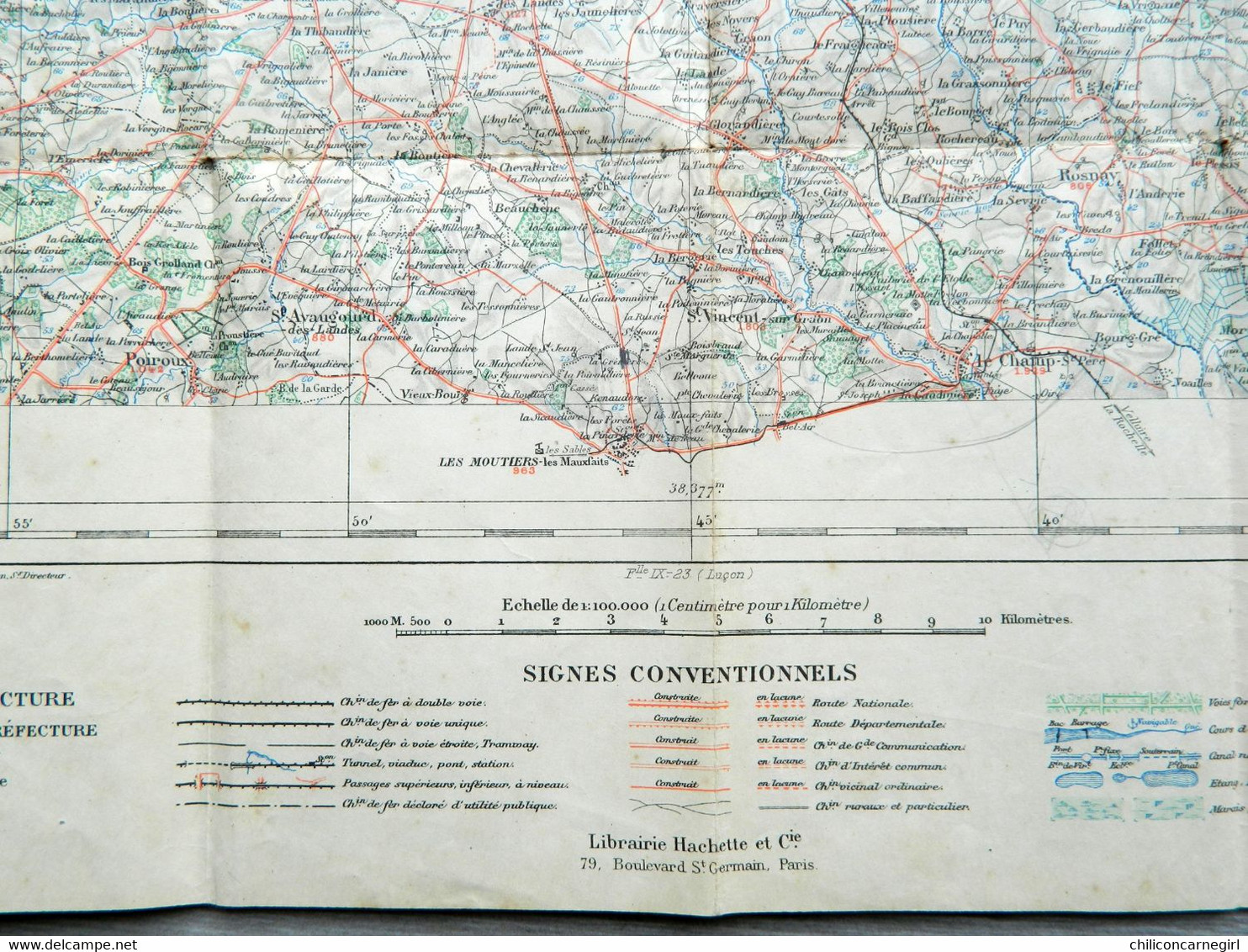 Carte Ministère de l'Intérieur - Echelle 1 : 100 000 - LA ROCHE SUR YON - Librairie Hachette Tirage 1903 Feuille IX - 22