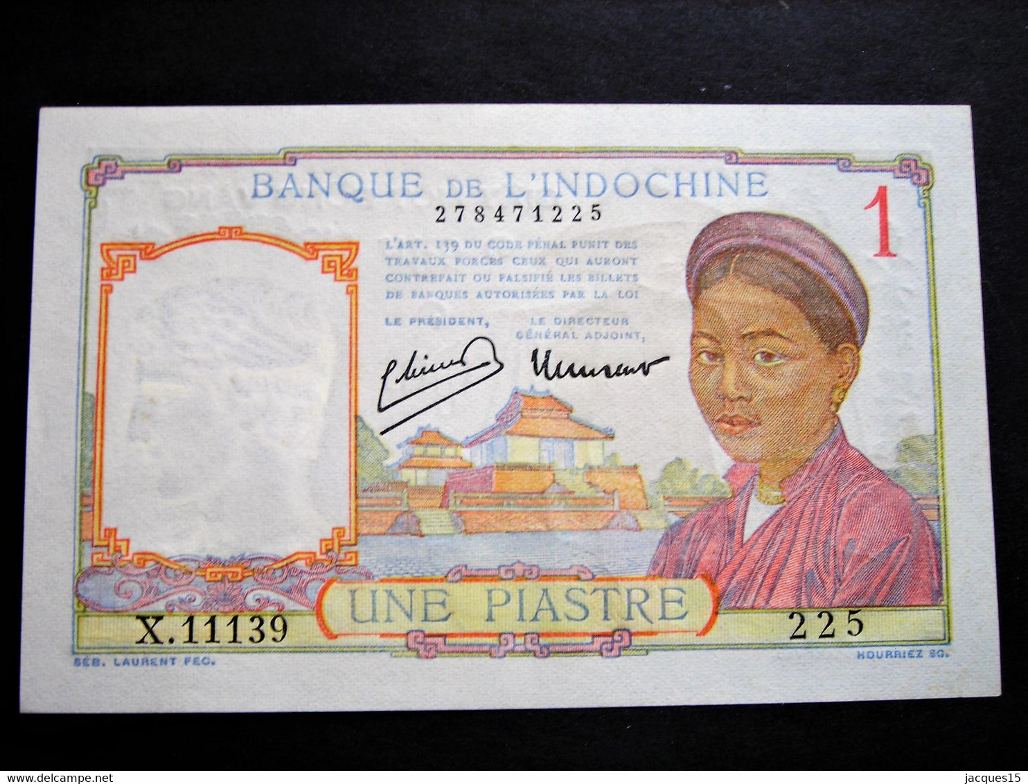 Superbe Billet D'une PIASTRE  Banque De L'Indochine De 1932/43 Neuf - Indochina