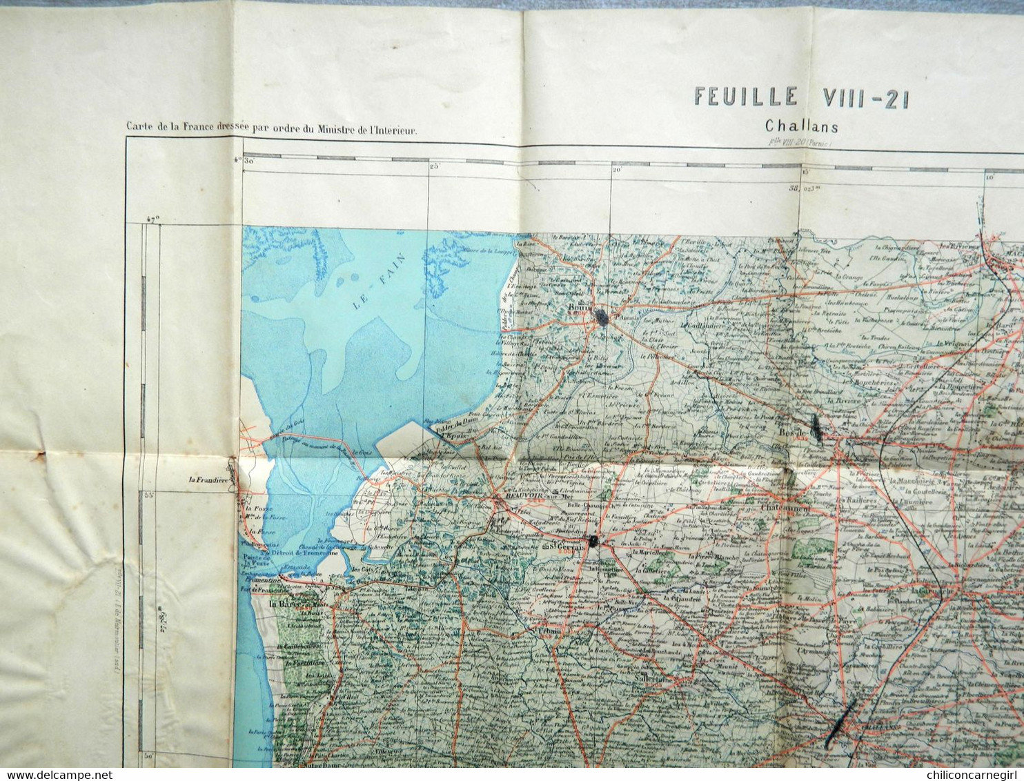 Carte Ministère De L'Intérieur - Echelle 1 : 100 000 - CHALLANS - Librairie Hachette - Tirage 1912 - Feuille VIII - 21 - Cartes Topographiques