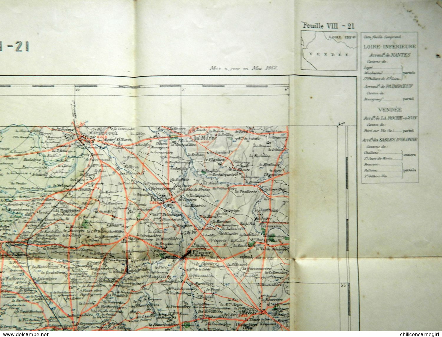 Carte Ministère De L'Intérieur - Echelle 1 : 100 000 - CHALLANS - Librairie Hachette - Tirage 1912 - Feuille VIII - 21 - Topographische Kaarten