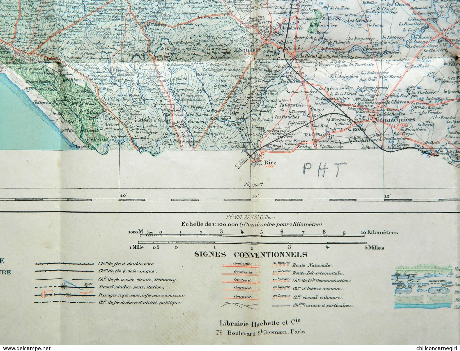 Carte Ministère de l'Intérieur - Echelle 1 : 100 000 - CHALLANS - Librairie Hachette - Tirage 1912 - Feuille VIII - 21