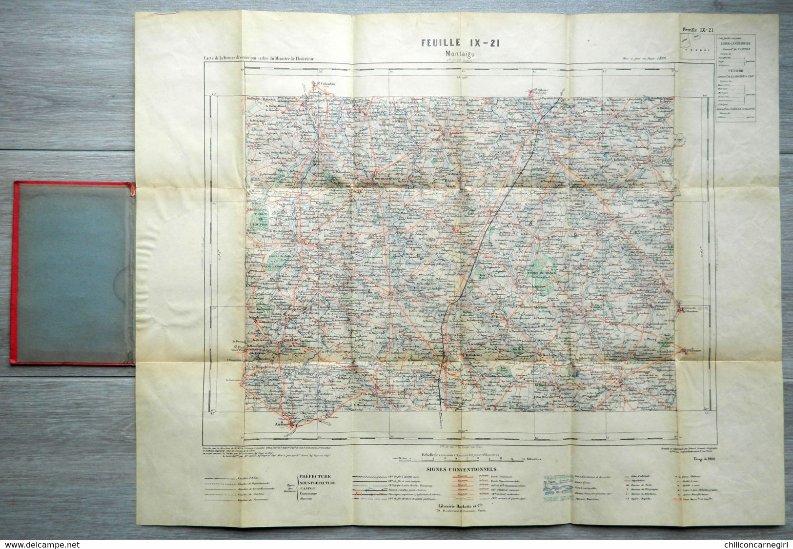 Carte Ministère De L'Intérieur - Echelle 1 : 100 000 - MONTAIGU - Librairie Hachette - Tirage De 1900 - Feuille IX - 21 - Topographical Maps