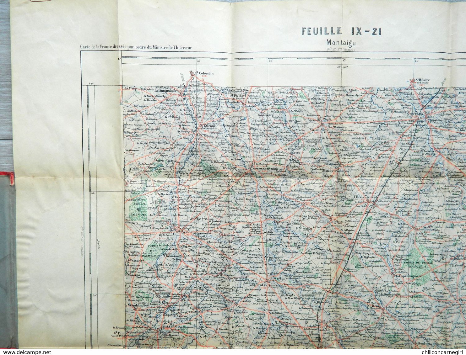 Carte Ministère De L'Intérieur - Echelle 1 : 100 000 - MONTAIGU - Librairie Hachette - Tirage De 1900 - Feuille IX - 21 - Cartes Topographiques