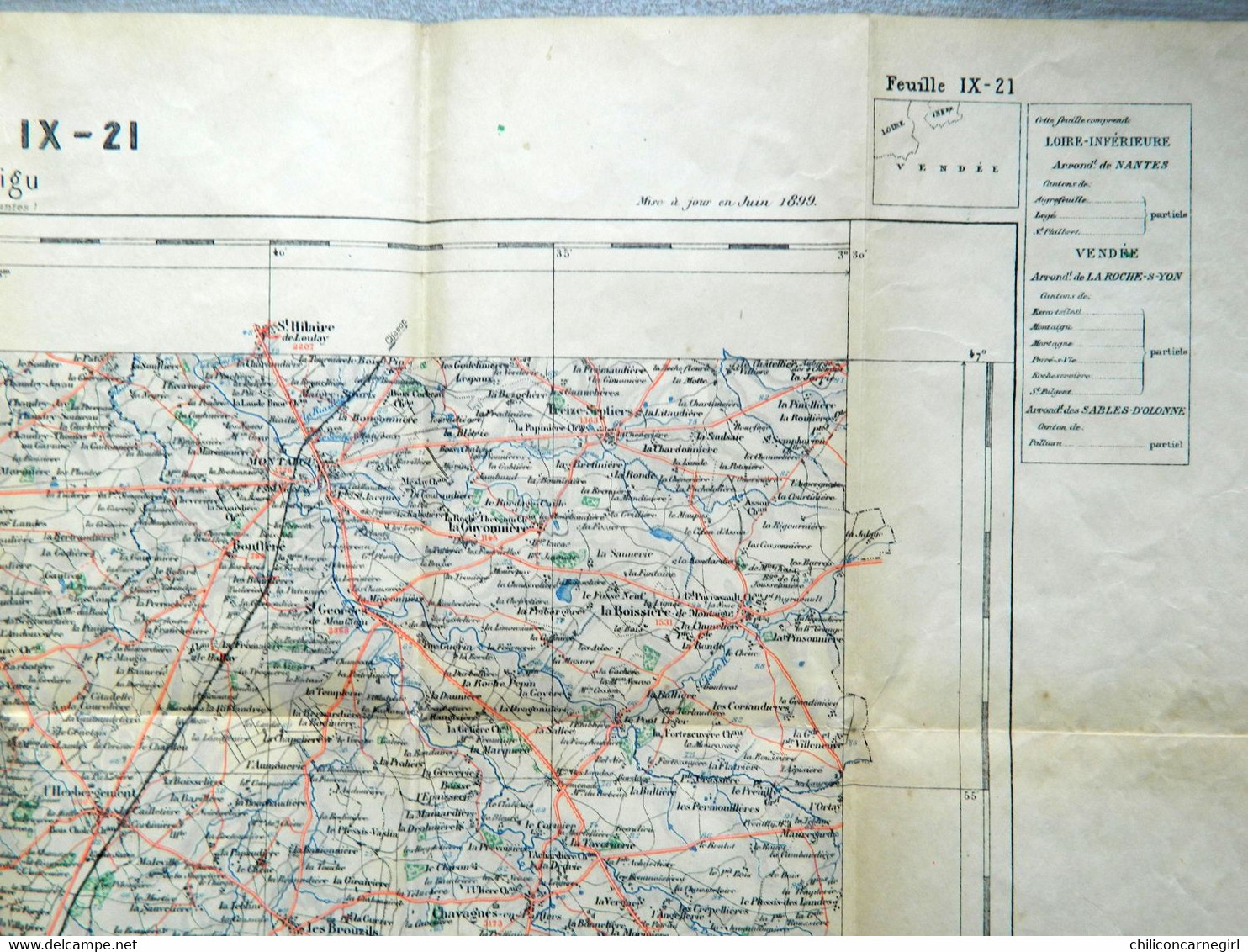 Carte Ministère De L'Intérieur - Echelle 1 : 100 000 - MONTAIGU - Librairie Hachette - Tirage De 1900 - Feuille IX - 21 - Topographical Maps