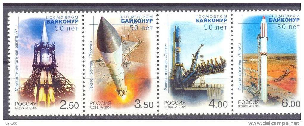 2004. Russia, 50y Of Cosmodrome "Baikonur", Mich.1220/23, 4v Se-tenant, Mint/** - Unused Stamps