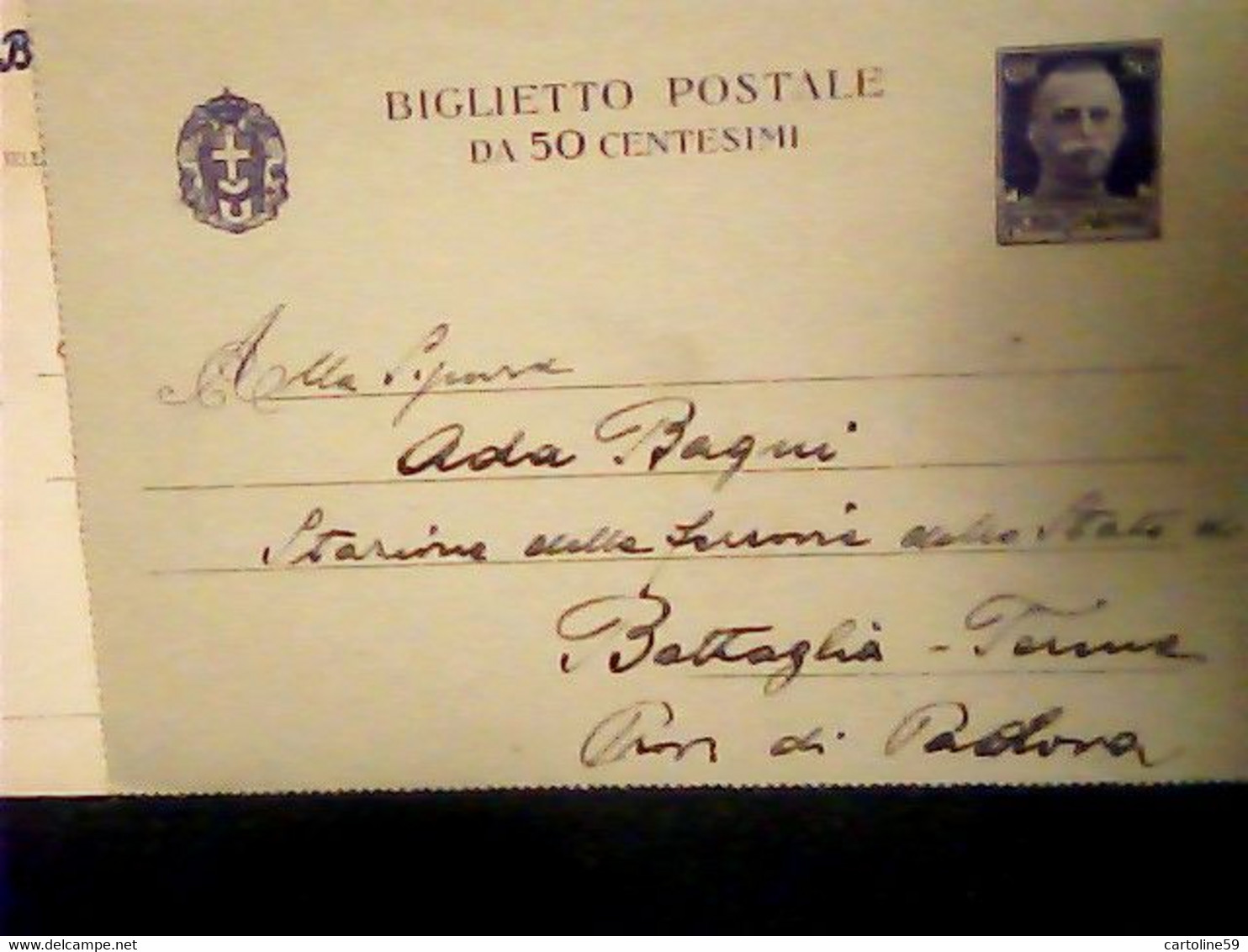 INTERO BIGLIETTO POSTALE  50 C IMP. RE NON SOPRASTAMPATO USO TARDIVO VENEZIA X BATTAGLIA TERME PD GENNAIO   1944  IM4465 - Interi Postali