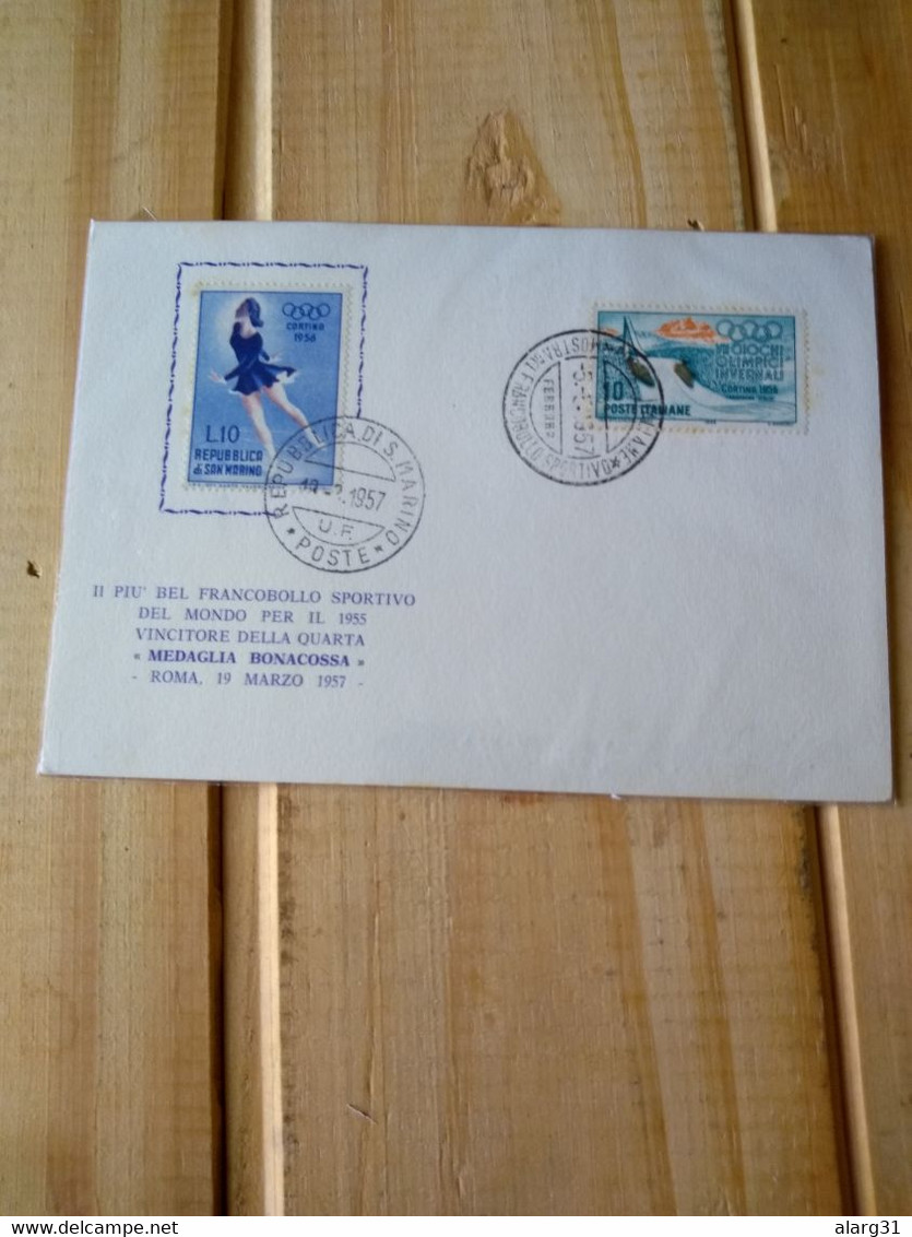 Italia.2 Covers .most Beautiful Sport Stamp 1955.ferrara 1957.sport Stamp Show.san Marino.e7 Reg Letter 2 Pieces.commems - Hiver 1956: Cortina D'Ampezzo