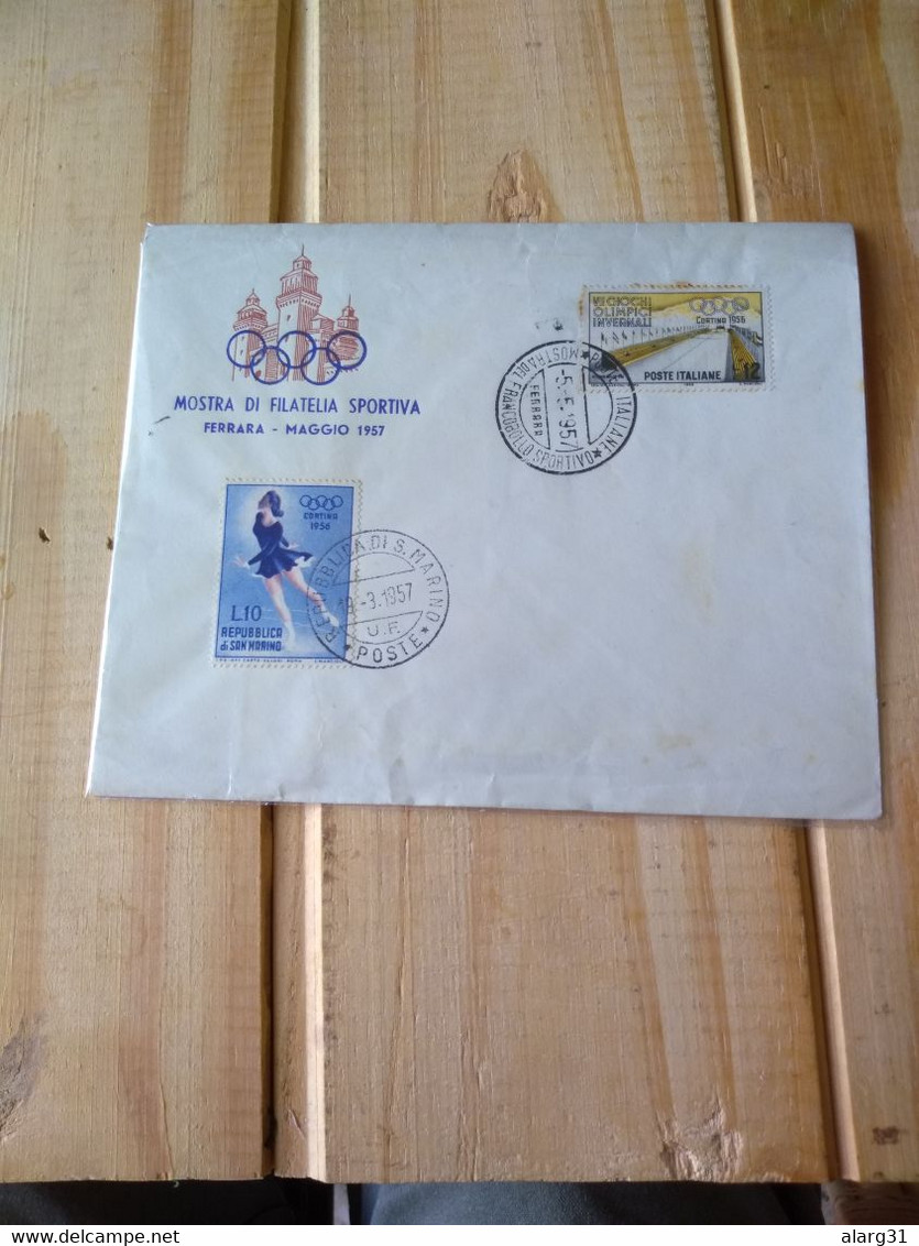 Italia.2 Covers .most Beautiful Sport Stamp 1955.ferrara 1957.sport Stamp Show.san Marino.e7 Reg Letter 2 Pieces.commems - Inverno1956: Cortina D'Ampezzo