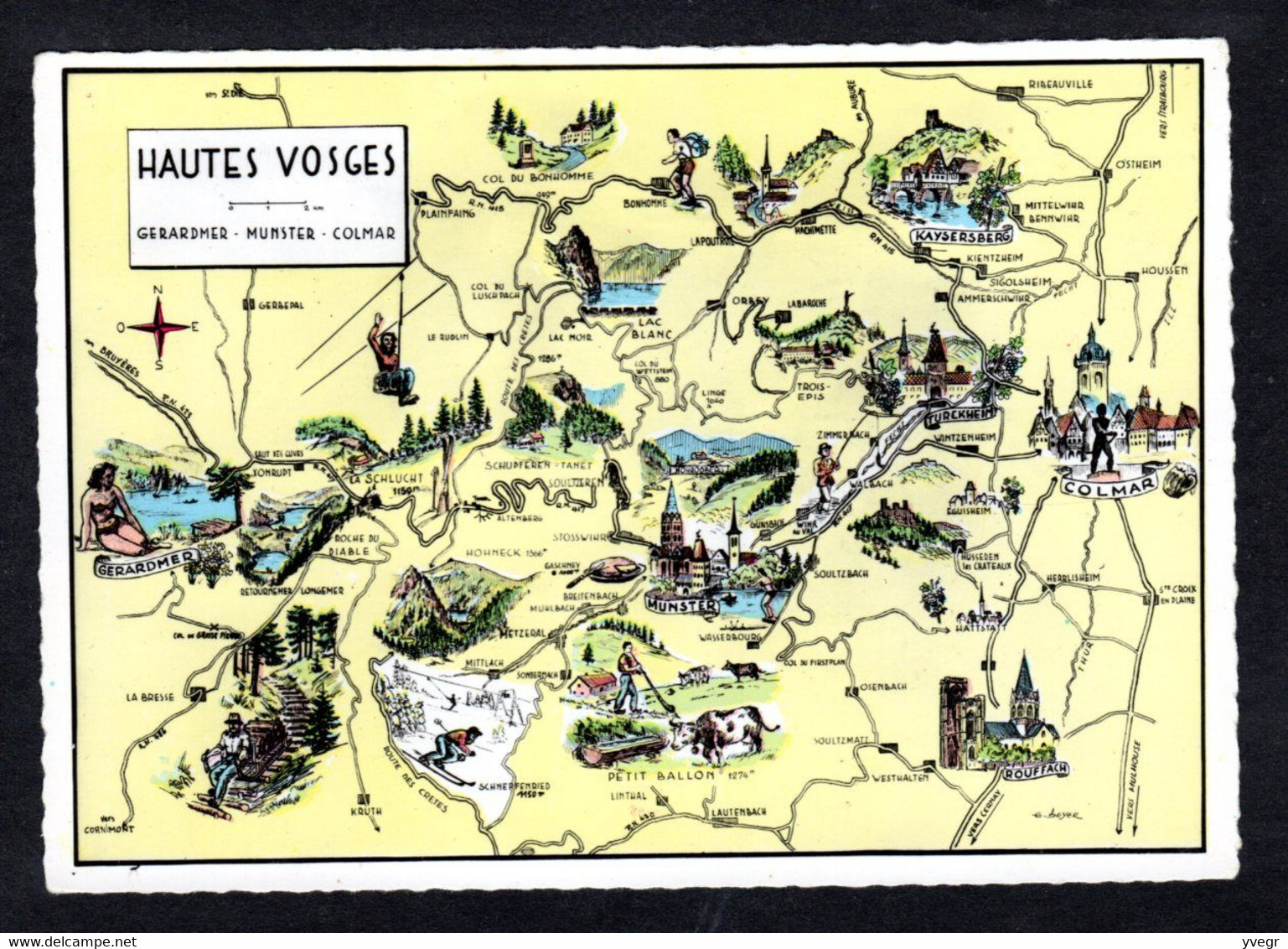 Carte Géographique "Hautes Vosges" Bonhomme, La Baroche, Soultzeren, Wasserbourg, Munster, Colmar, Eguisheim - Carte Geografiche