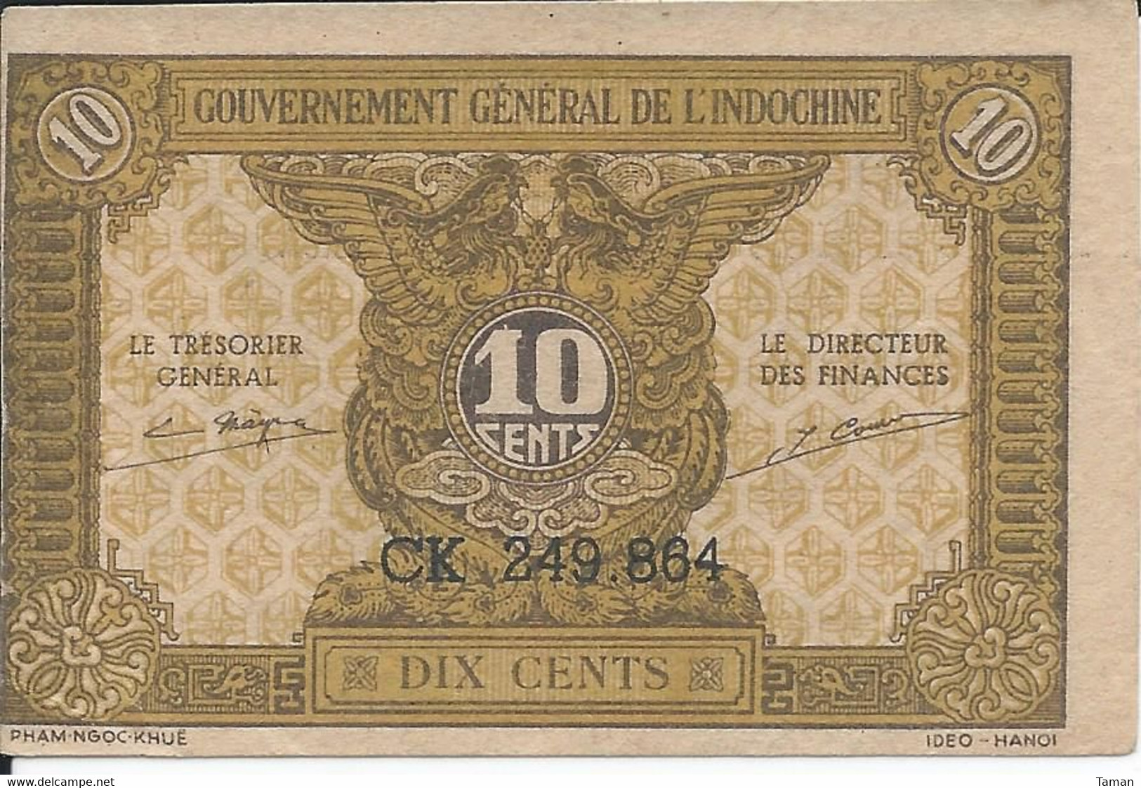INDOCHINE  -  10 Cents Nd(1942)  -- UNC --    Indochina   -  Décalé - Indochine