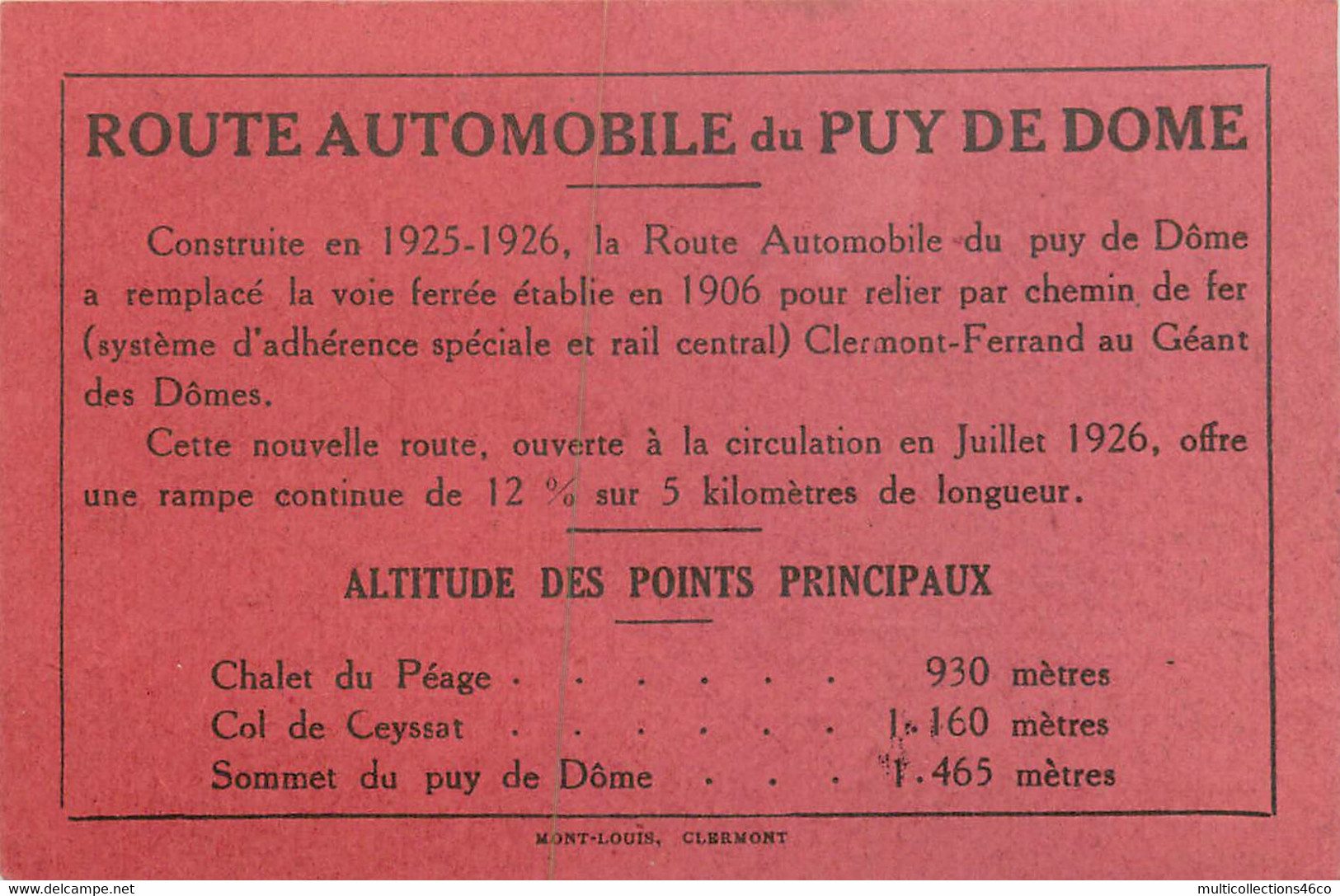 030222A - TICKET Cie TRAMWAY CLERMONT FERRAND PUY DE DOME Route Automobile Voiture N° 30672 - Europa