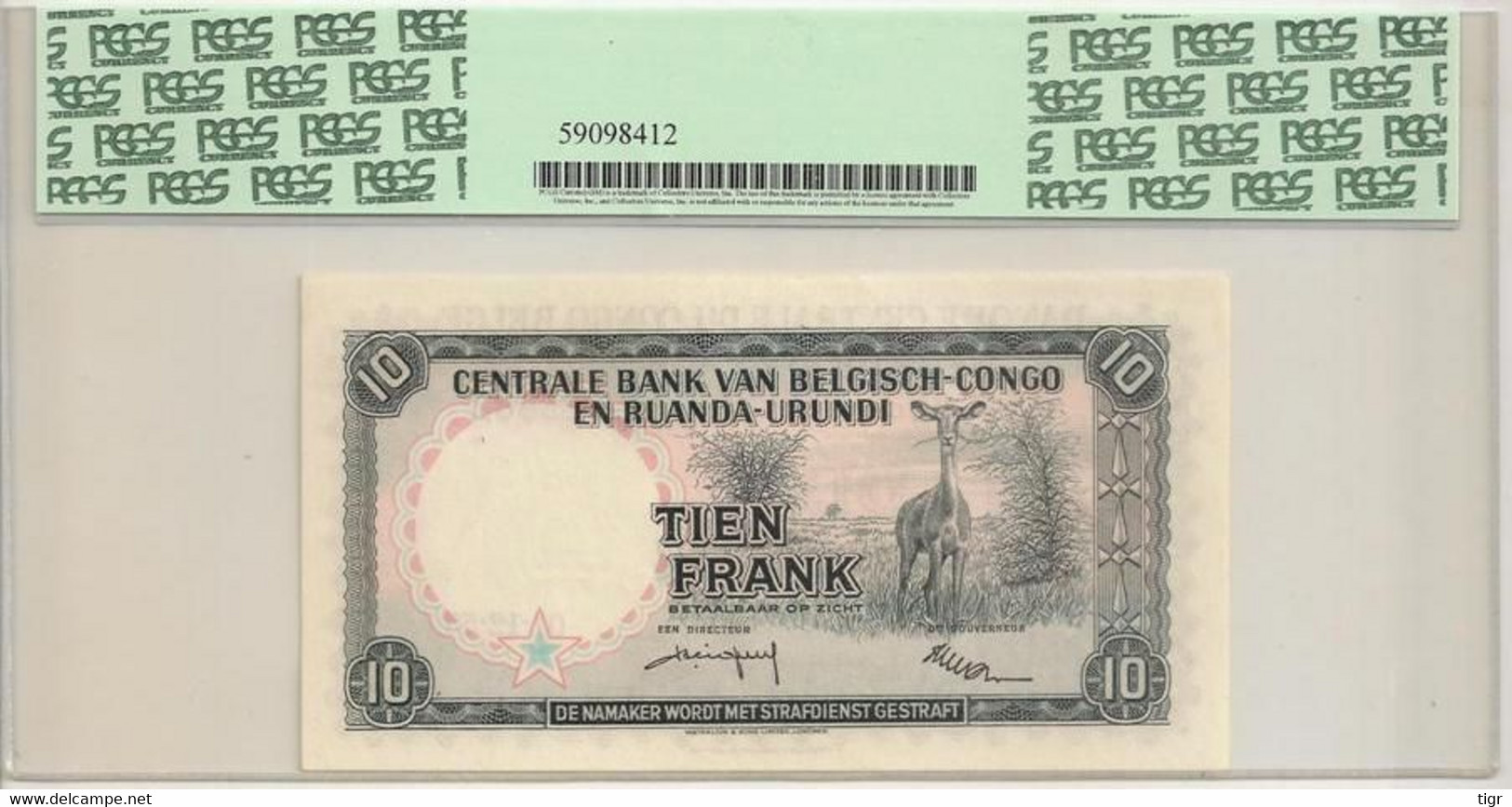 BELGIAN CONGO. 10 Francs 1.12.1959. Pick 30b. - Bank Van Belgisch Kongo