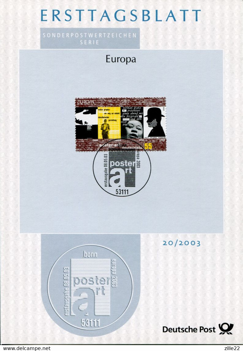 Germany Deutschland ETB Ersttagsblatt First Day Sheet - # 20/2003 - EUROPA CEPT, Poster Art - Altri & Non Classificati