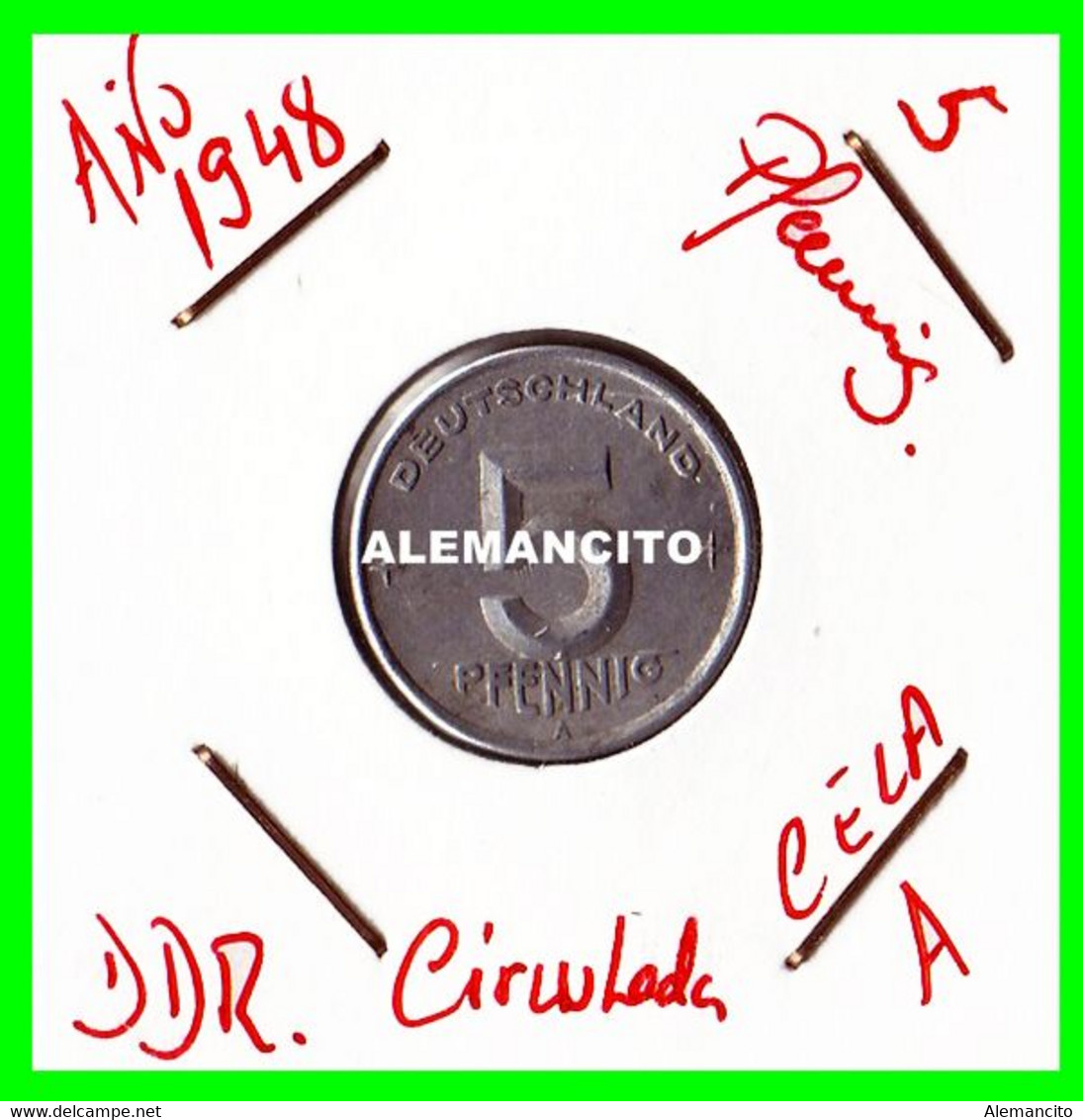 GERMANY REPUBLICA DEMOCRATICA DE ALEMANIA  AÑO 1948 ( DDR ) MONEDAS DE 5 PFENNING CECA-A MONEDA DE 19mm EMBLEMA - 5 Pfennig