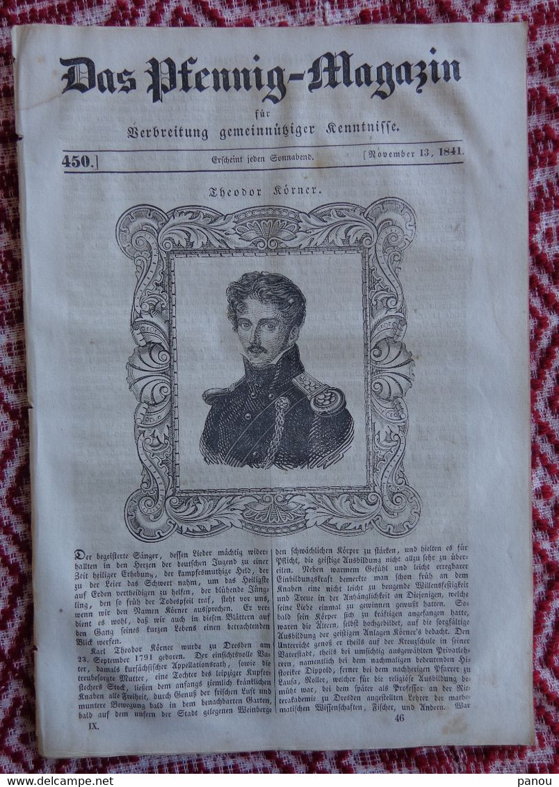 DAS PFENNIG MAGAZIN Nr 450. 13 November 1841. Theodor Körner. Buderraffinerie - Sonstige & Ohne Zuordnung