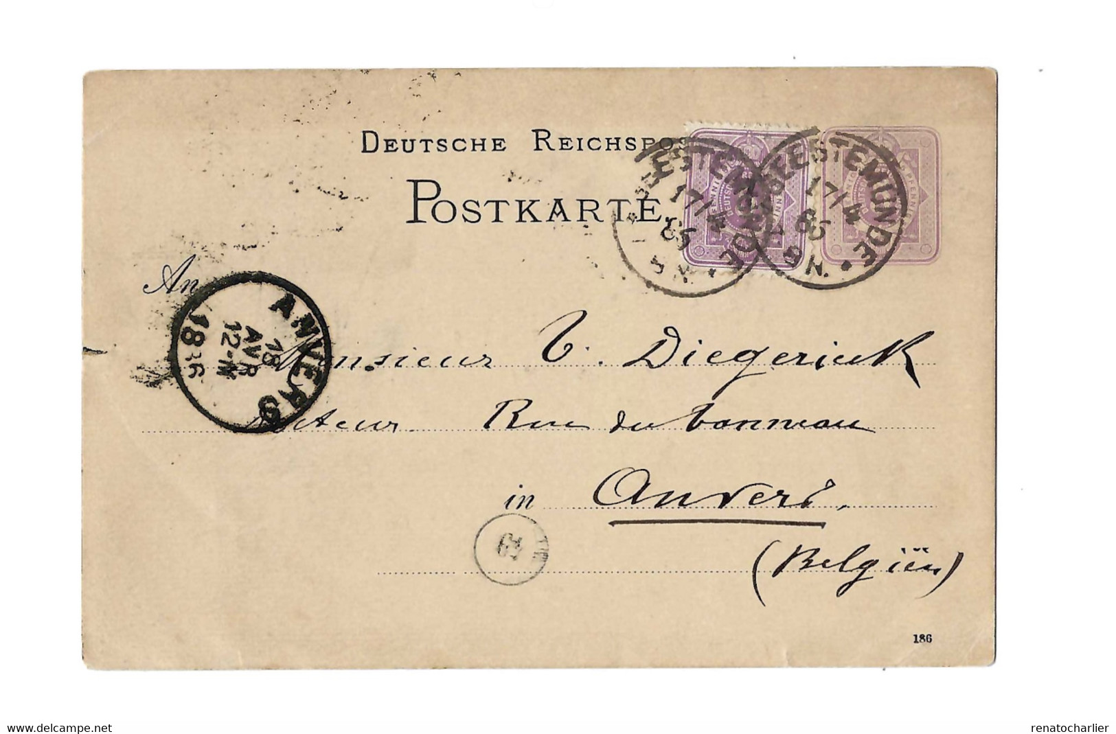 Entier Postal à 5 Pfennig.Expédié De Geestemunde à Anvers (Belgique) - Otros & Sin Clasificación