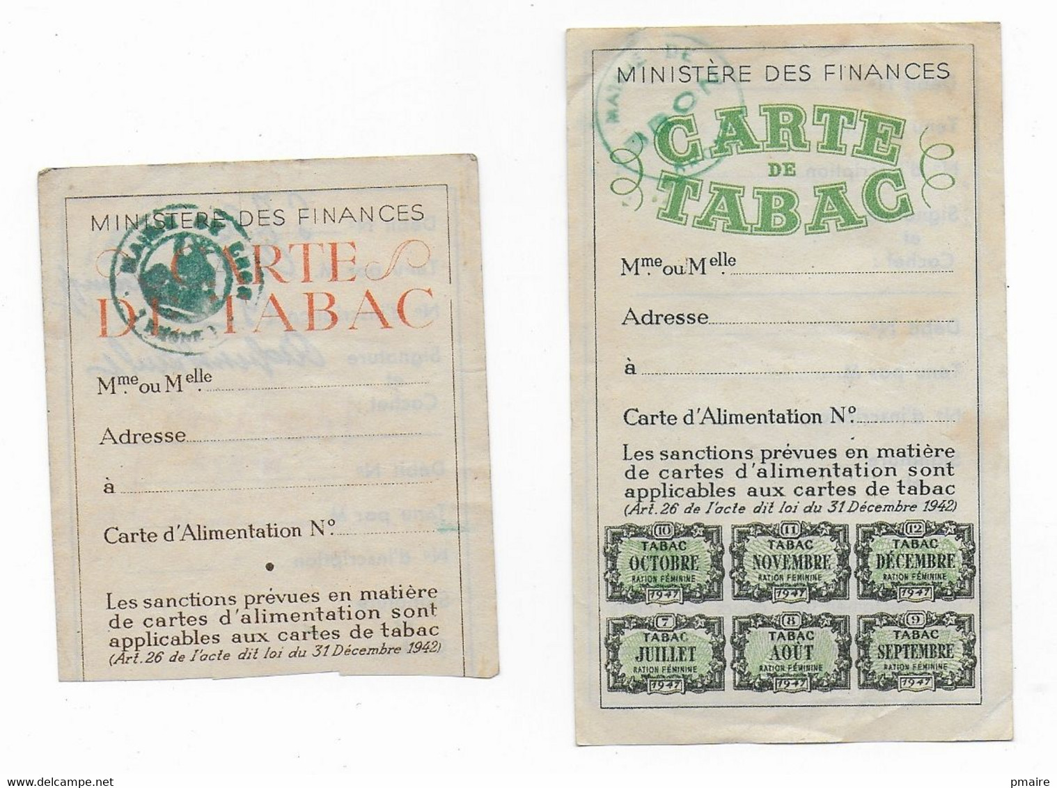 Vp288 Carte De Tabac 1947 Mairie De BRON - Zonder Classificatie