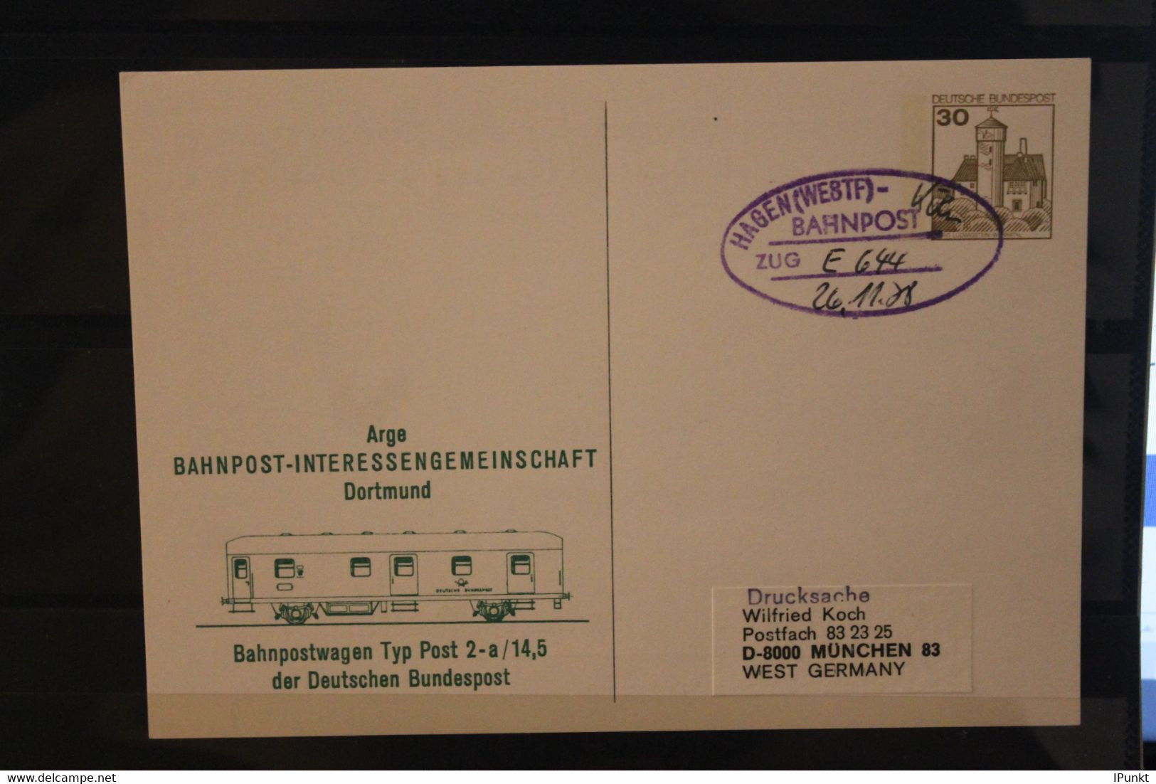 Deutschland 1978, Ganzsache Bahnpost , Zugstempel Hagen-Köln; Zug E644 - Privatpostkarten - Gebraucht