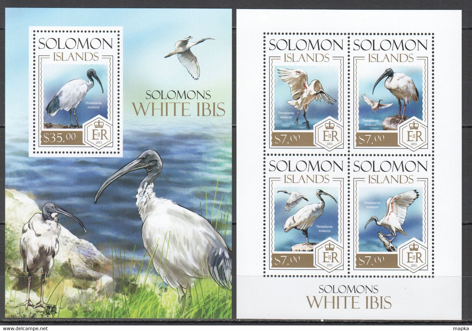 LS162 2013 SOLOMON ISLANDS FAUNA BIRDS WHITE IBIS MICHEL #2242-46 1KB+1BL MNH - Altri & Non Classificati