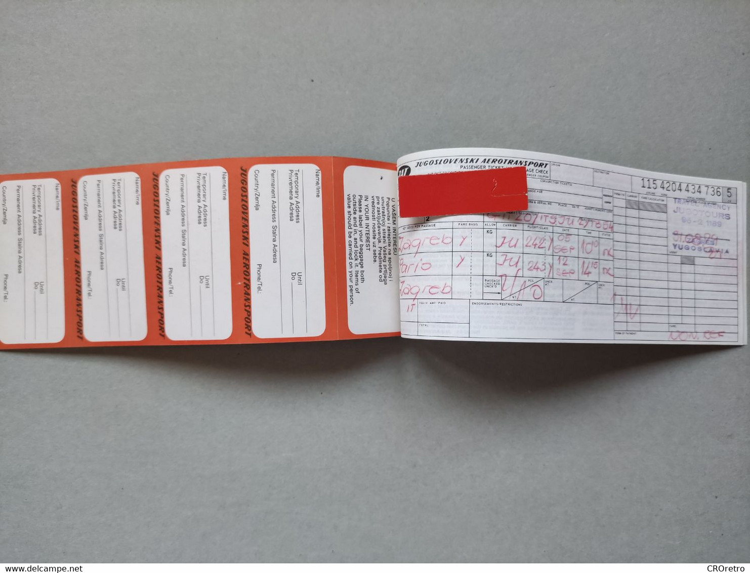 JAT - Airways Yugoslav Airlines, Return Passenger Ticket And Baggage Check 1979, Paris - Zagreb, Jugoslovenski Aerotrans - Tickets