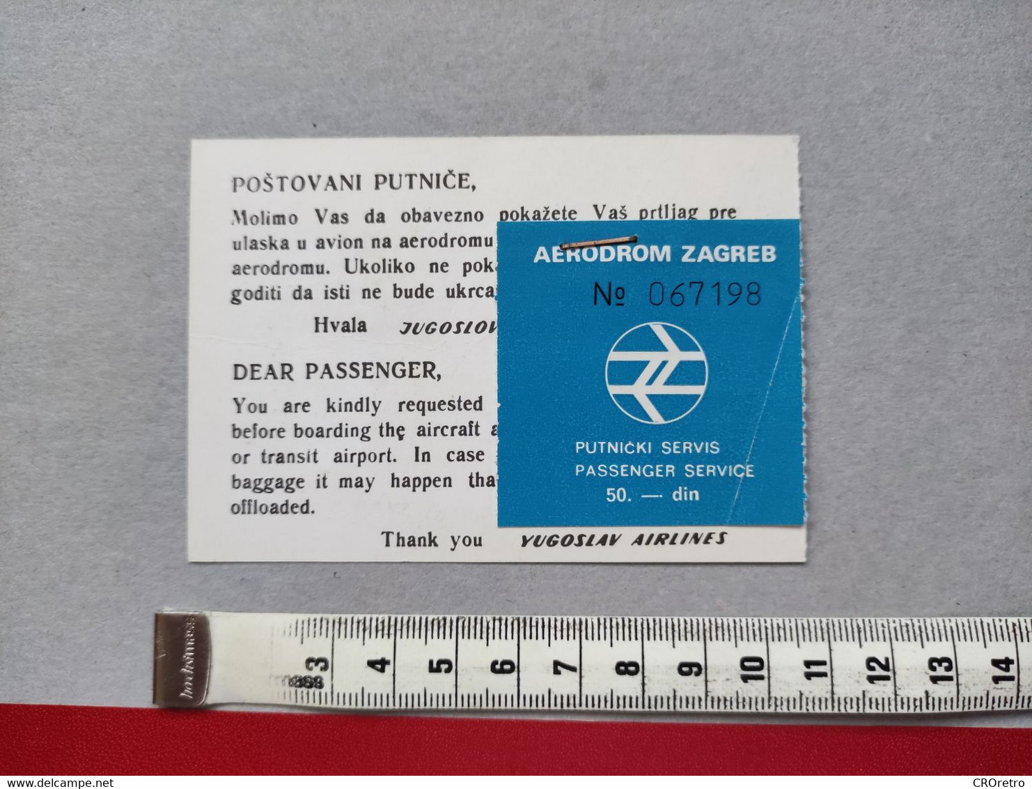 JAT - Airways Yugoslav Airlines, Boarding Pass 1970s, Airport Zagreb, Jugoslovenski Aerotransport - Biglietti