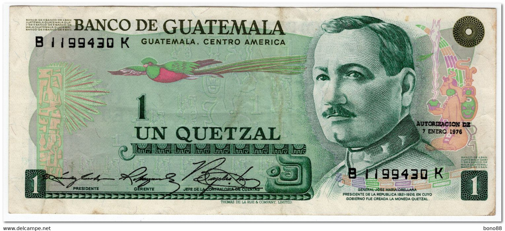 GUATEMALA,1 QUETZAL,1976,P.59b,VF,MICRO TEAR - Guatemala