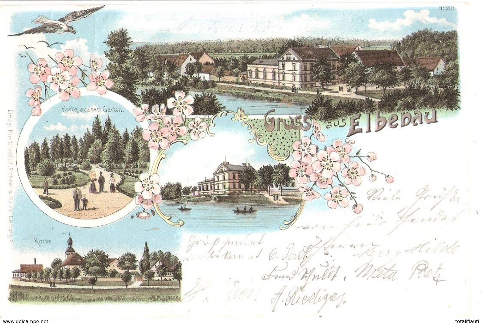 Gruss Aus ELBENAU Schönebeck Anhalt Color Litho Jugendstil 15.1908 Nachverwendet - Schoenebeck (Elbe)